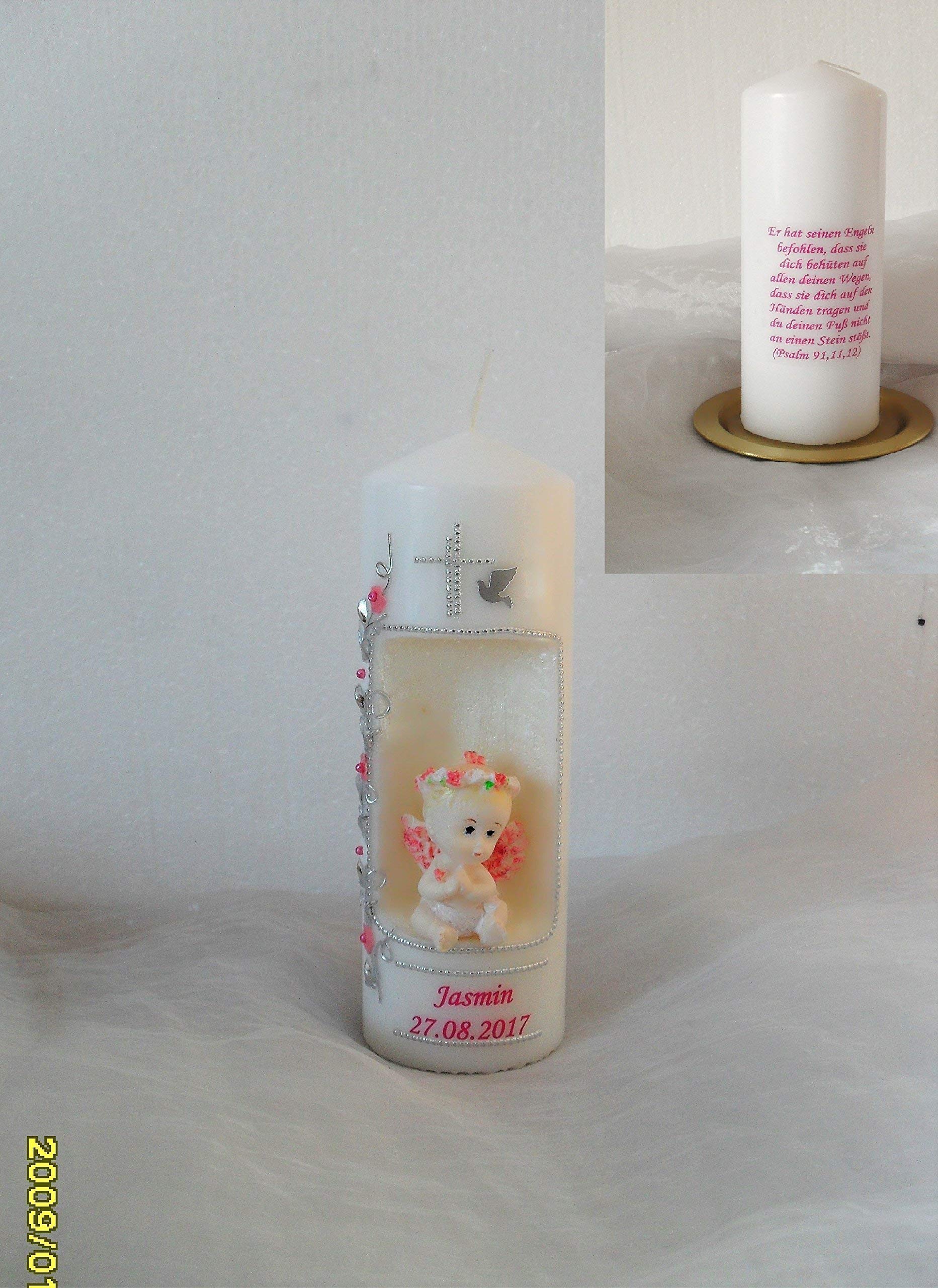 Taufkerze/Kommunionkerze,Konfirmationskerze, Patenkerze,Taufgeschenk 3D Engel inkl.Name,Datum Junge Mädchen