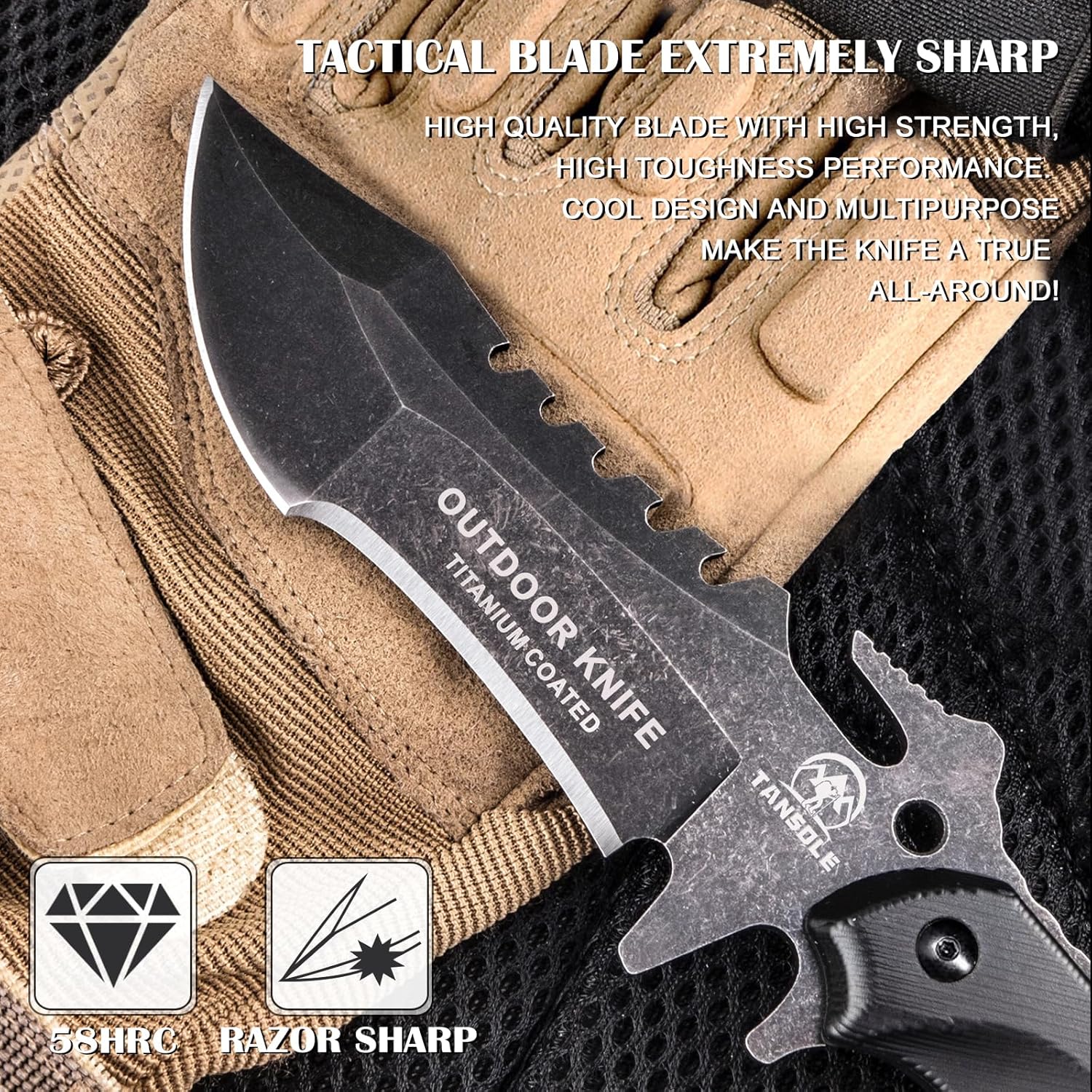 fixed blade knives with sheath full tang knife for survival camping belt knife 9.25 inch (kydex Sheath)