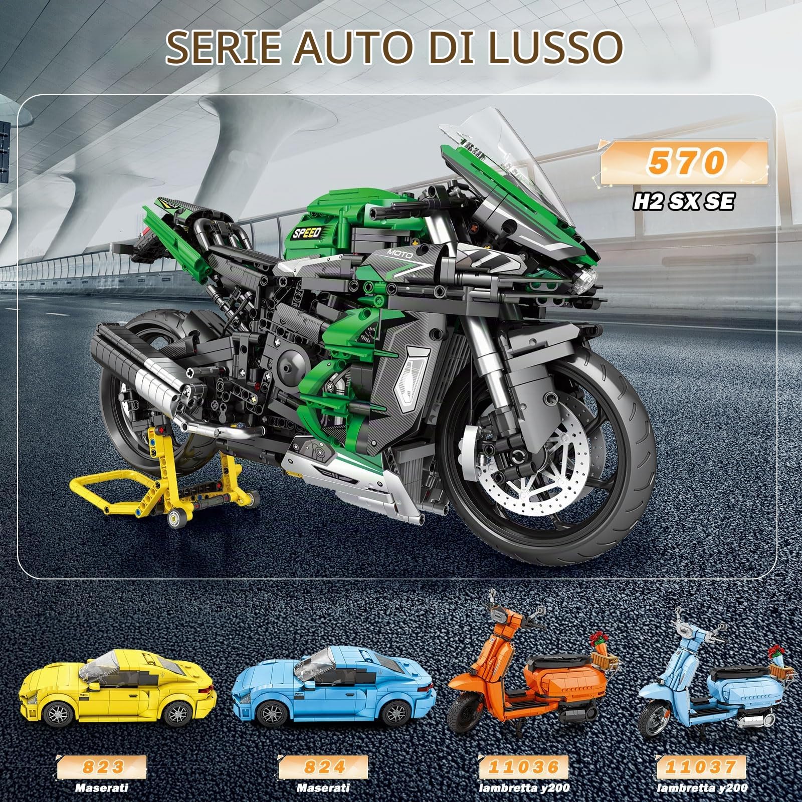 Reobrix Set di Moto da Costruire per Adulti, Modello di Moto H2 SX SE in scala 1:5, Fantastico Espositore di Modelli di Motociclette Tecniche per la casa o l'ufficio, regali da collezione per 14+