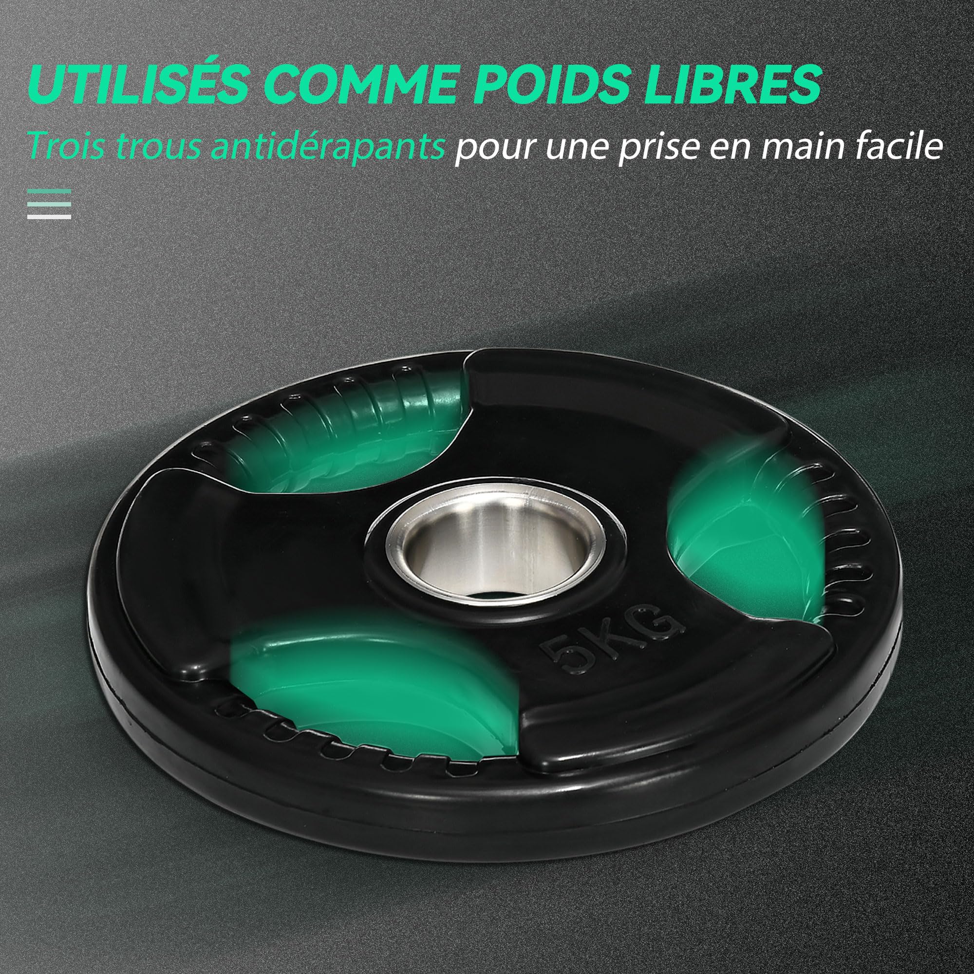 SPORTNOW Disques de Poids, Plaques de Poids 2 x 5 kg à Trois Poignées avec Trous de Ø 50 mm, Couverture en Caoutchouc, Ensemble Plaques d'Haltères, Musculation, Fitness, Gym, Noir