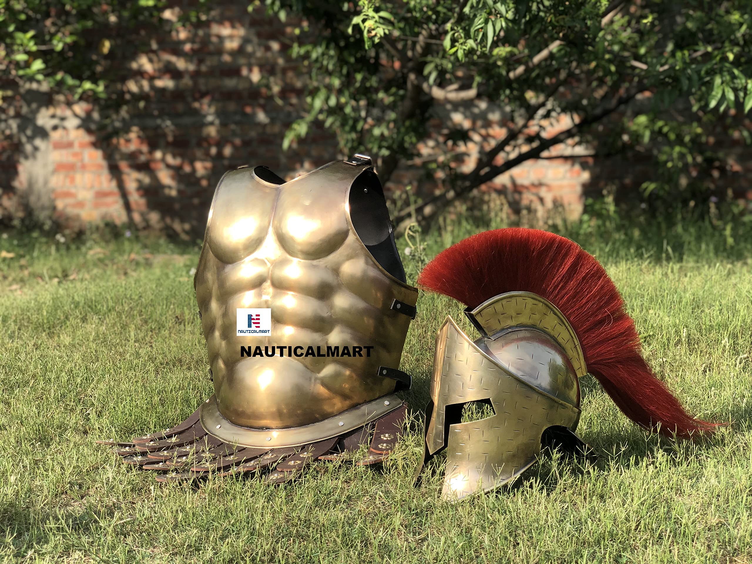 Medieval Armor Spartan Muscle Armour Breastplate 300 Movie Helmet Red Plum Roman Warriors Halloween Costume