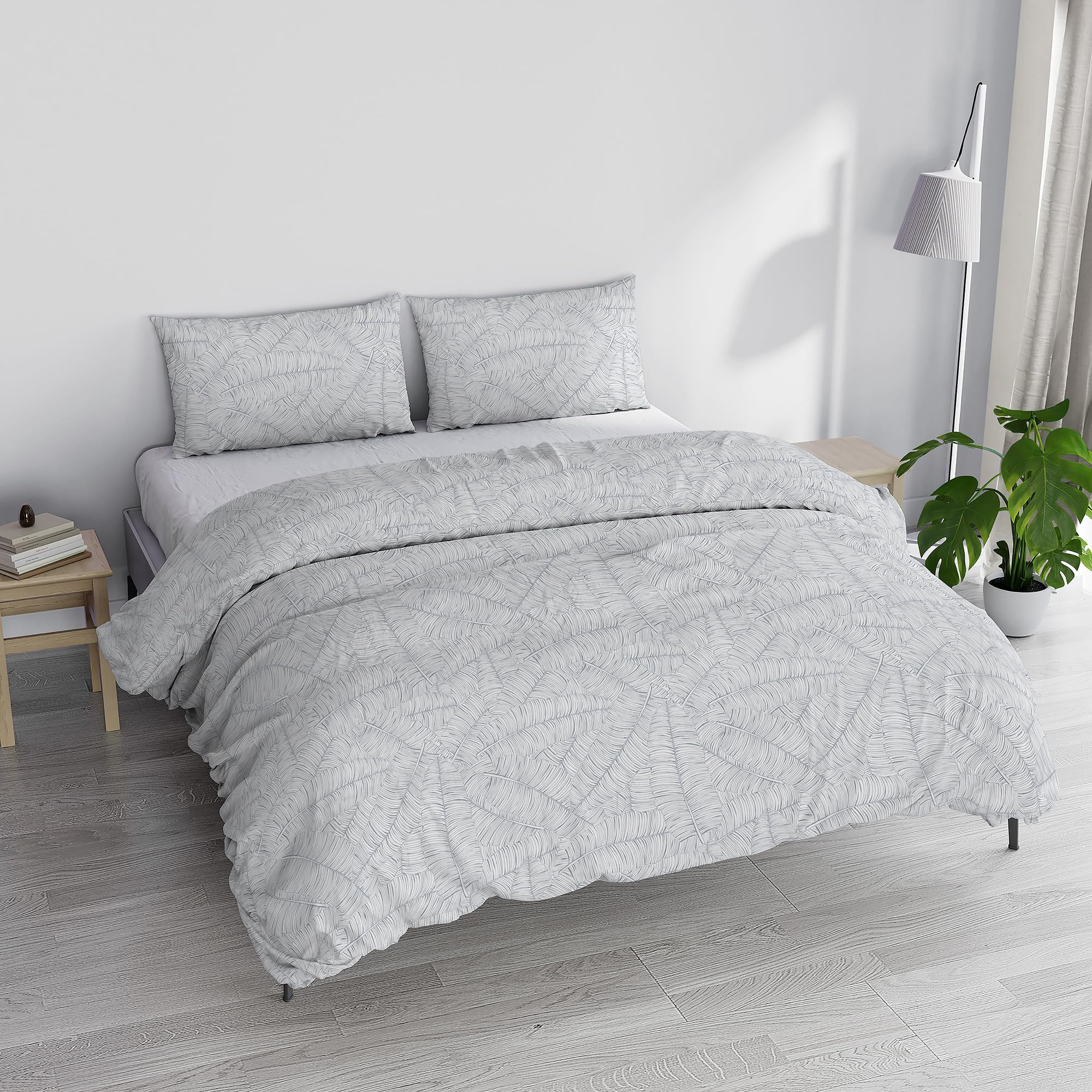 Italian Bed Linen PRINTED COLORS Duvet Cover Set, Made in Italy, Monkeys Grey, Double, Gray Monkeys, Queen-size bed