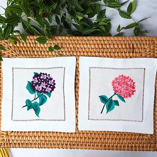 Miniatura 2 de HCRAFT Servilletas de cóctel bordadas blancas de 6 x 6 pulgadas, juego de 6 posavasos de tela, servilletas de cóctel bordadas de mezcla de