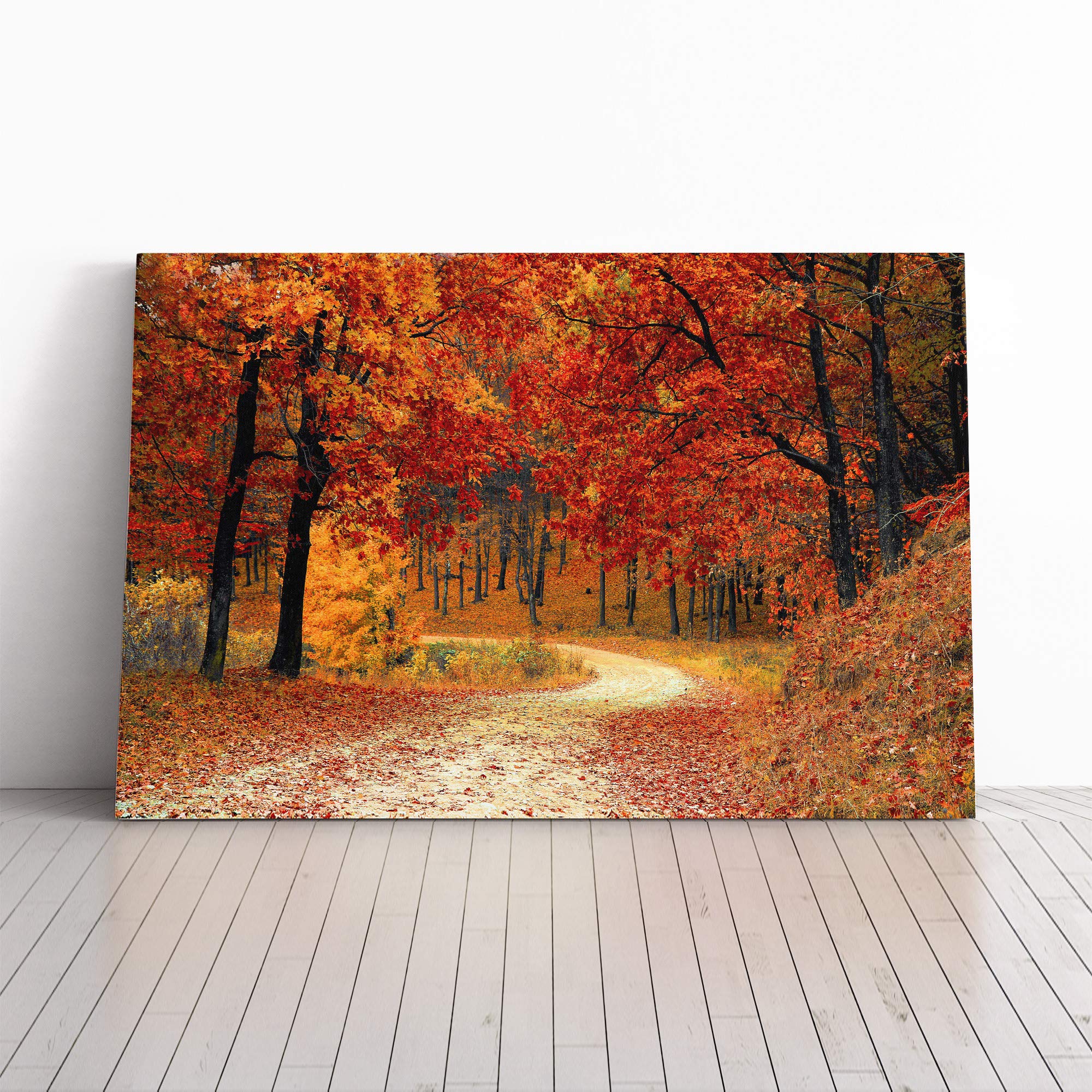 (20x14 Inch/ 50x35cm) Landscape Autumn Fall Woofland Forest Canvas Print | Gallery Wrapped 30mm Frame Wall Art | 20x14 inches | Ready to Hang | Contemporary Landscape Picture | Living Room Lounge
