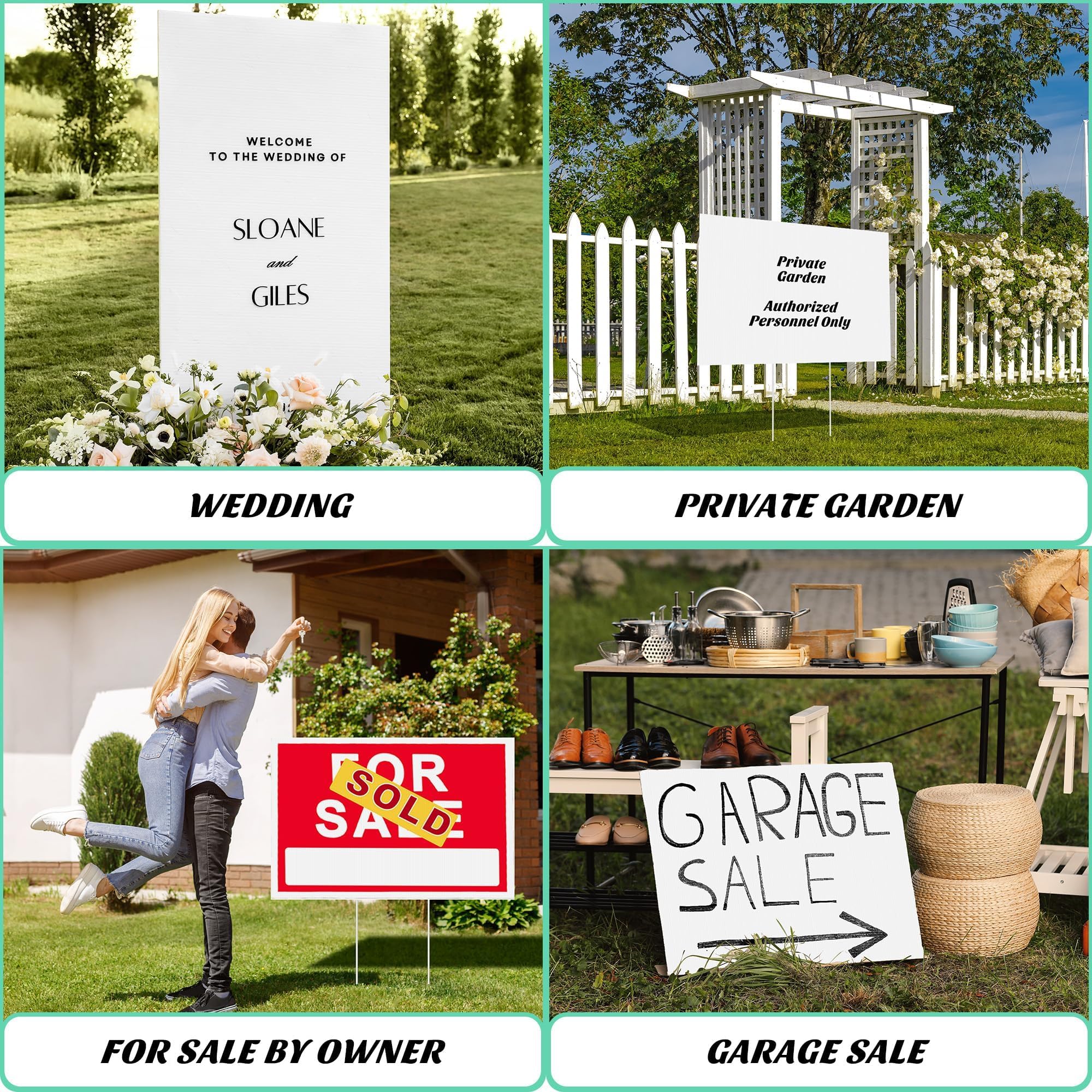 Paquete de 12 letreros de plástico corrugado de 24 x 36 pulgadas en blanco de doble cara para patio, letreros gruesos e impermeables para césped, para interiores y exteriores, garaje, venta