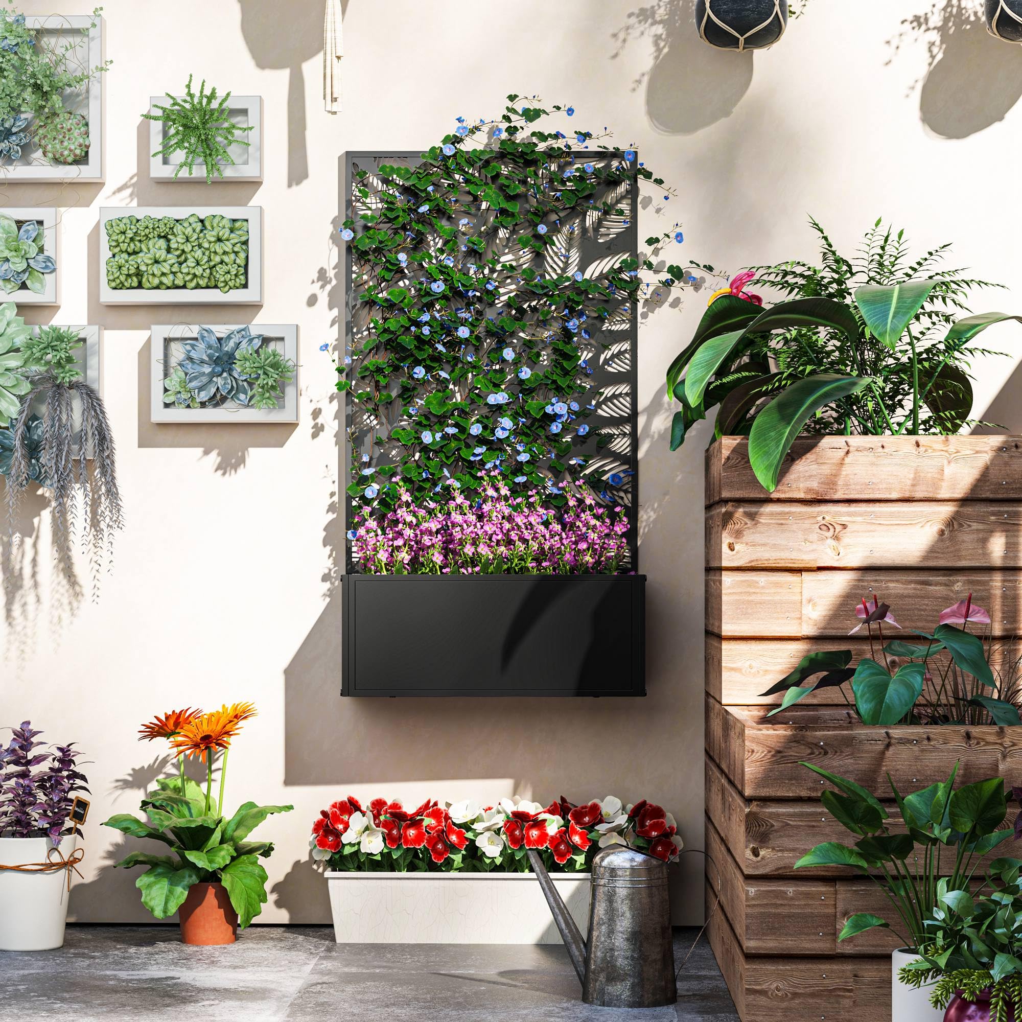 Letto Orto Rialzato Con Traliccio - Fioriera In Acciaio Zincato 90x40x120cm - Per Piante Rampicanti - Foto 3