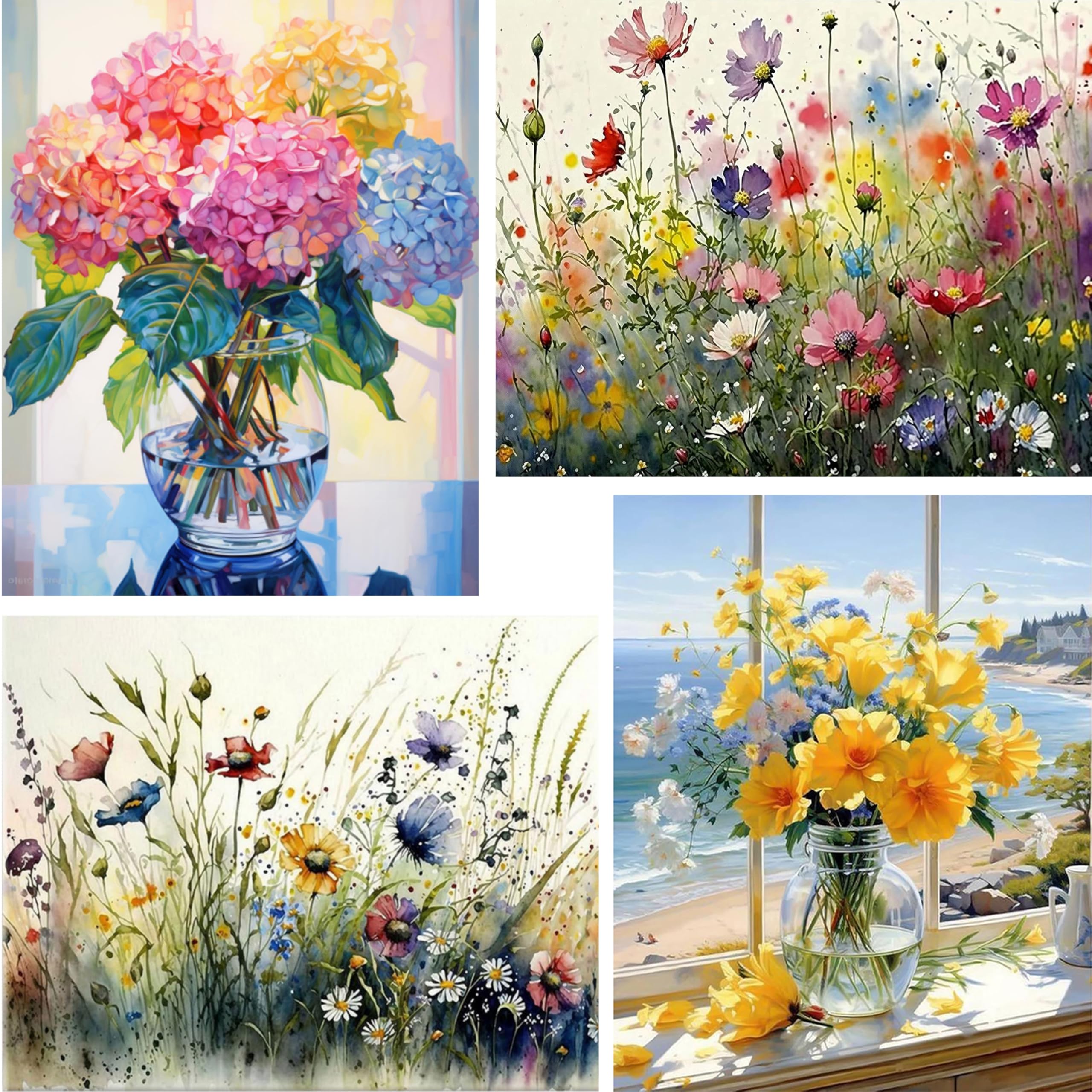 Hongyrjy 4 Stück Diamond Painting Erwachsene-Blumen Diamant Painting Bilder,5D Diamend Painting Blumen Bilder als für Geschenk Zuhause Wanddekoration 12x16inch