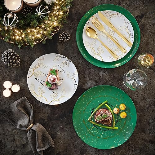 Miniatura 5 de Trendables Juego de vajilla desechable de 40 piezas, platos de Navidad, diseño navideño, juego de platos de plástico desechables incluye 20 platos