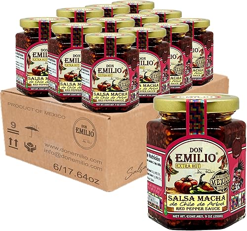 Don Emilio Salsa Macha de pimiento rojo, salsa crujiente de chile picante, aceite de chile gourmet salsa triturada de pimiento rojo, tinte picante y