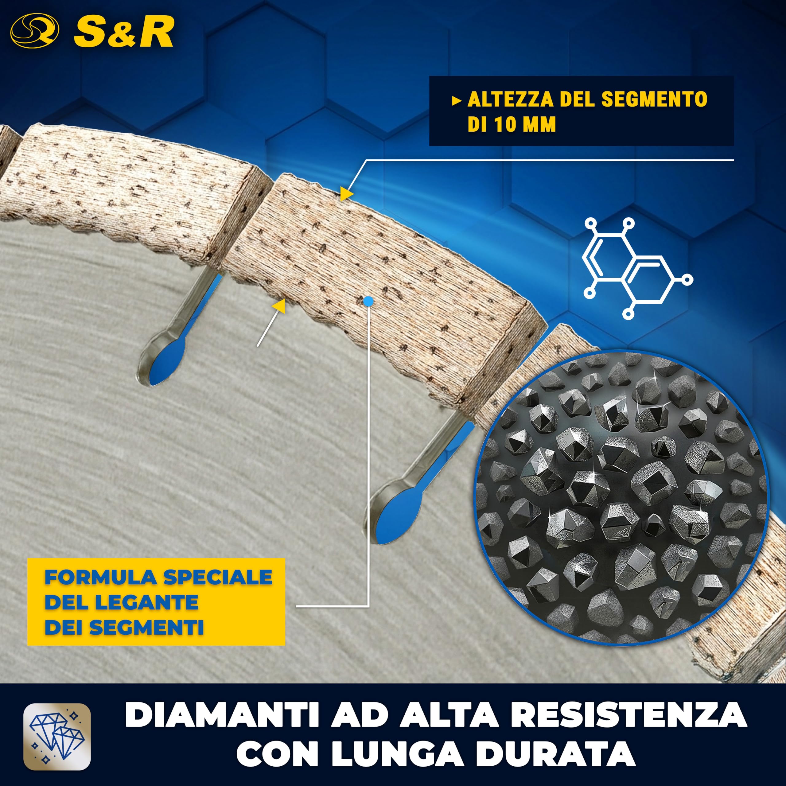 S&R Disco diamantato 350 mm Calcestruzzo. Disco Smerigliatrice 350 per troncare tagliare Calcestruzzo, Pietra, Mattoni Muratura
