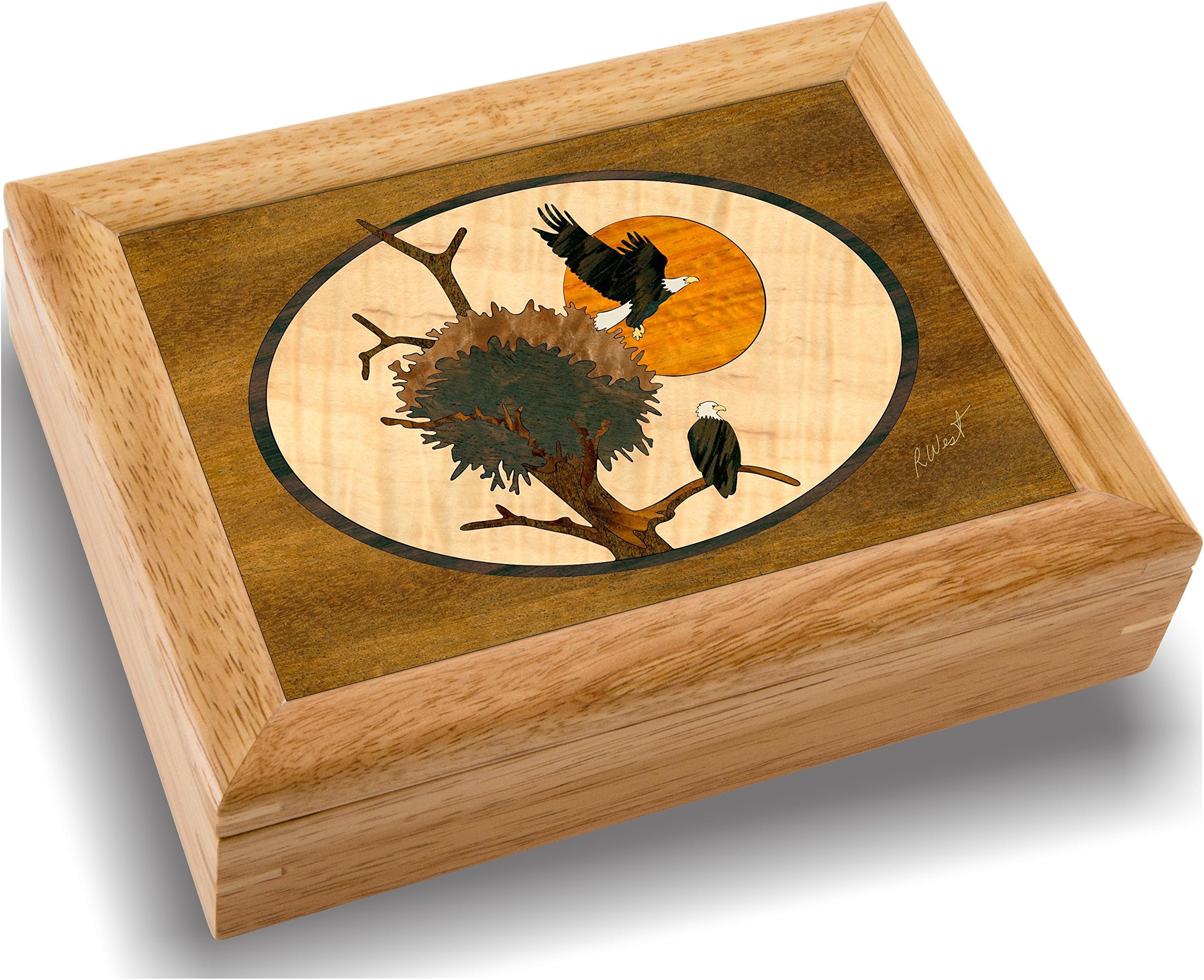 MarqArt Wood Eagle Nest Box - Handmade USA - Unmatched Quality - Unique, No Two are the Same - Original Work of Wood-Art. A Eagles Gift, Ring, Trinket or Wooden Jewelry Box (#2103 Eagle's-Nest 6x8x2)