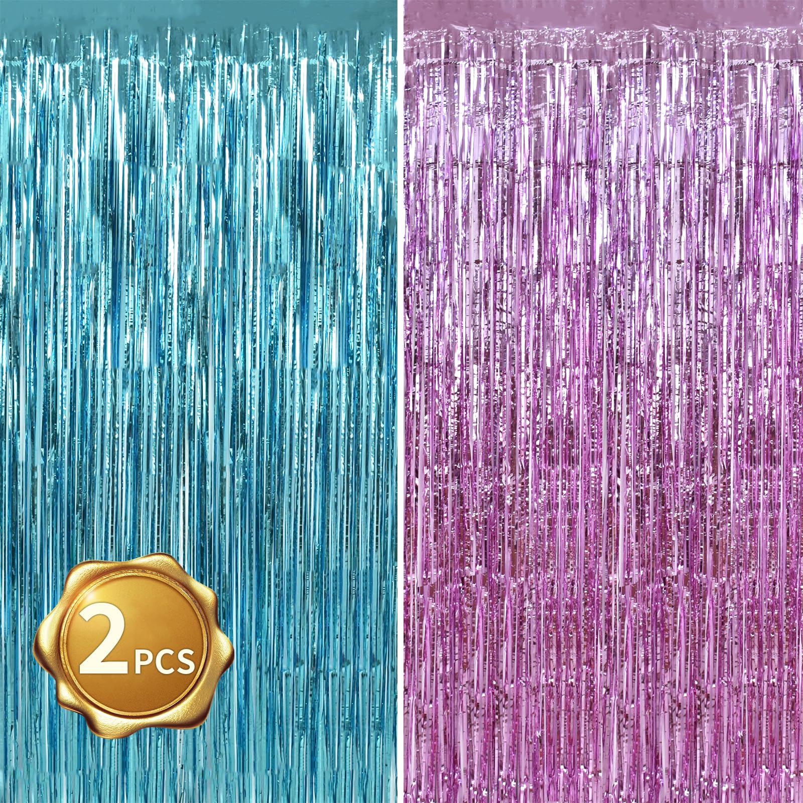 BEISHIDA 2 Pcs Door Streamers Pink and Blue Curtain Baby Shower Party Streamers Gender Disclosure Backdrop Party Decorations (3.28 ft x 6.56 ft)