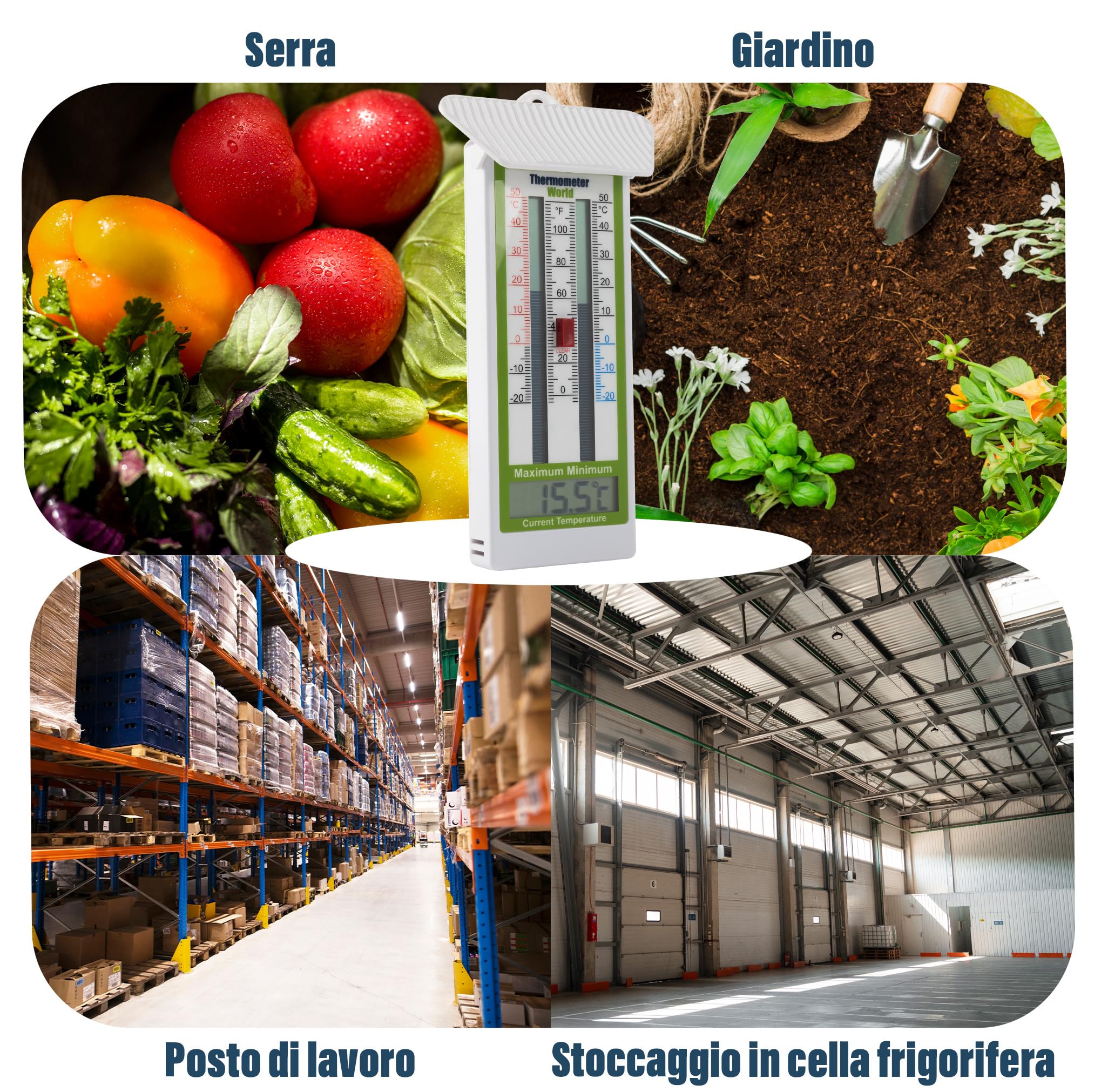Termometro digitale massimo-minimo per serra, giardino, al chiuso o all’aperto, impermeabile IP65
