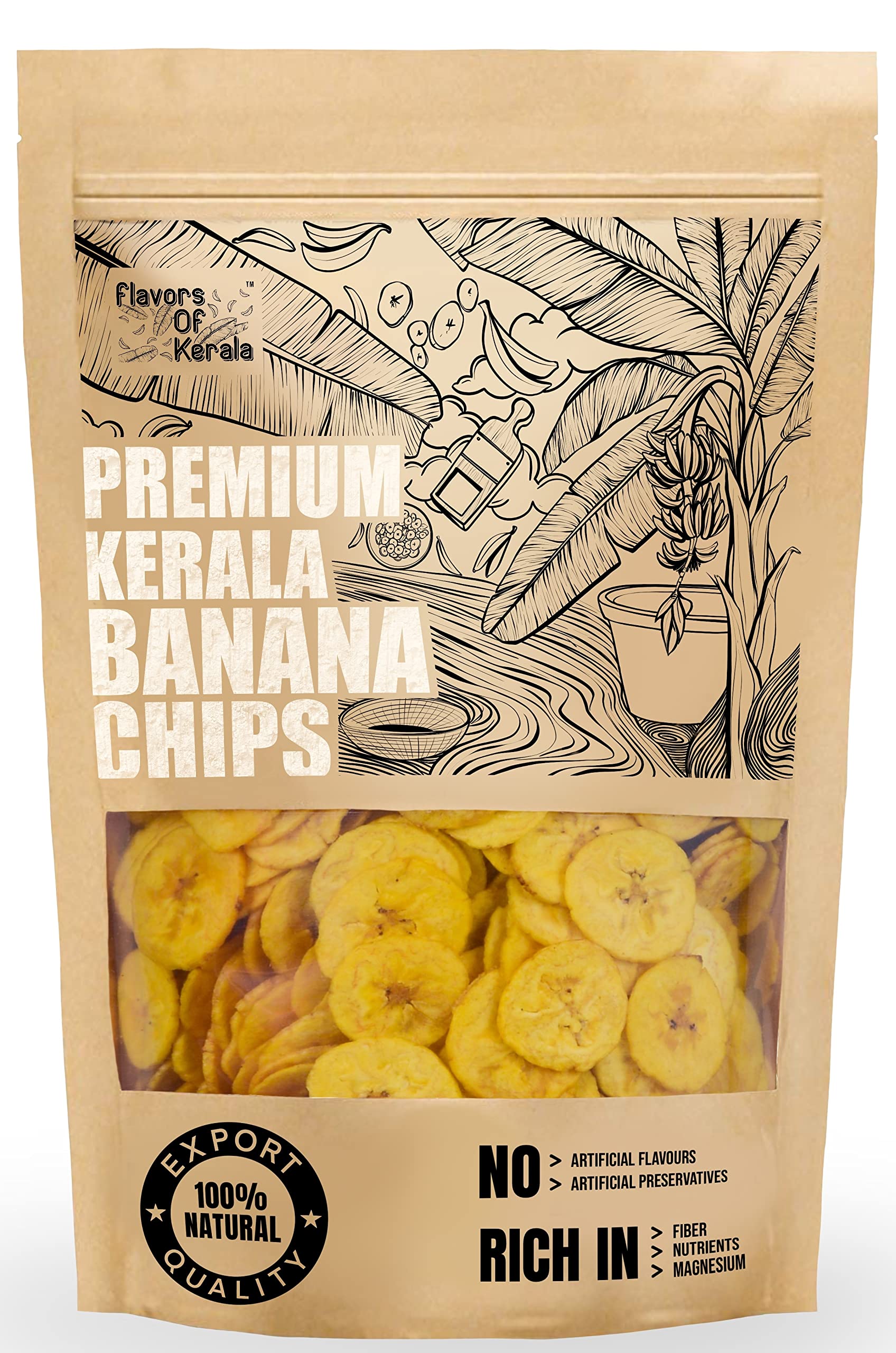 FLAVORS OF KERALA (FOK) | Premium Kerala Plantain Chips Wafers In Coconut Oil | Fresh, Thin, Crispy, Snack (1200 Grams) |2.64 Pounds|