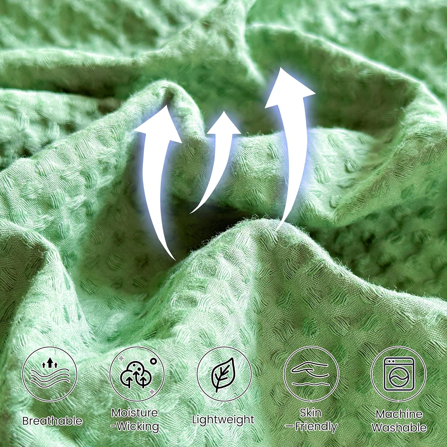 Simple&Opulence 100% Cotton Waffle Weave Queen Blanket, Green | The soft waffle weave adds texture, while breathable cotton offers lightweight comfort for your bed, sofa, or couch