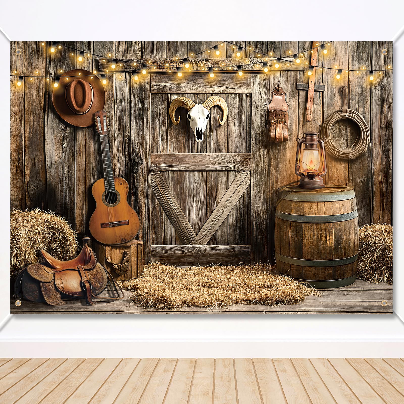Tło Kowbojskie Western, 210x150cm Dekoracje na Przyjęcia w Stylu Dzikiego Zachodu Rustykalne Tło Domu Stodoły Baner Rodeo Rekwizyty Fotograficzne w Stylu Western na Przyjęcia Urodzinowe