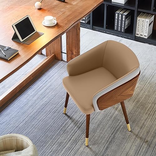 Miniatura 93 de ARTPLAN Uphoolsted - Silla de comedor moderna de mediados de siglo, piel sintética con nogal, silla con brazo acentuado, silla de estar con pies de