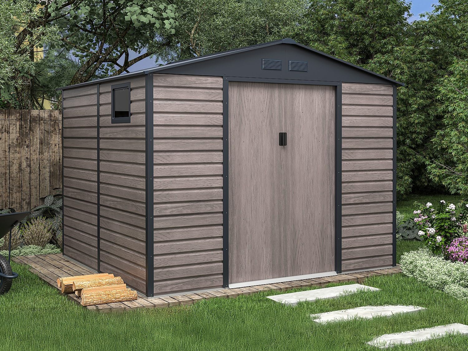 Venta-Unica - Caseta de jardÌn Metal de Acero galvanizado Efecto Madera Gris 7,17 m≤ - ADELMO
