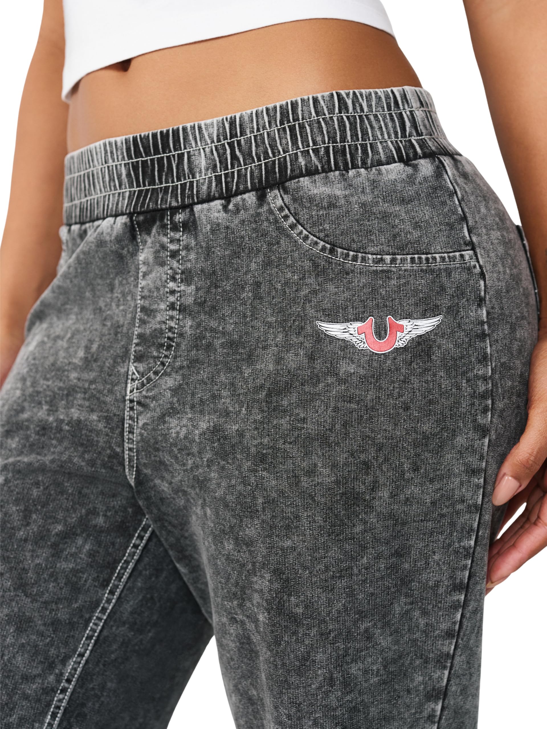 True Religion - Horseshoe Wing Faux Denim Sweats, Pantaloni da Tuta Donna