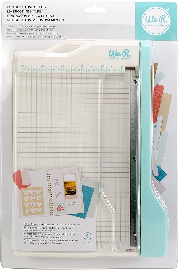 We R Memory Keepers Mini Guillotine Paper Trimmer – Blue, Compact Paper Cutter, 1/4-Inch Grid for Precision Cutting, Cuts Up to 3 Sheets, Perfect for Card Making, Journals, and Small Craft Projects