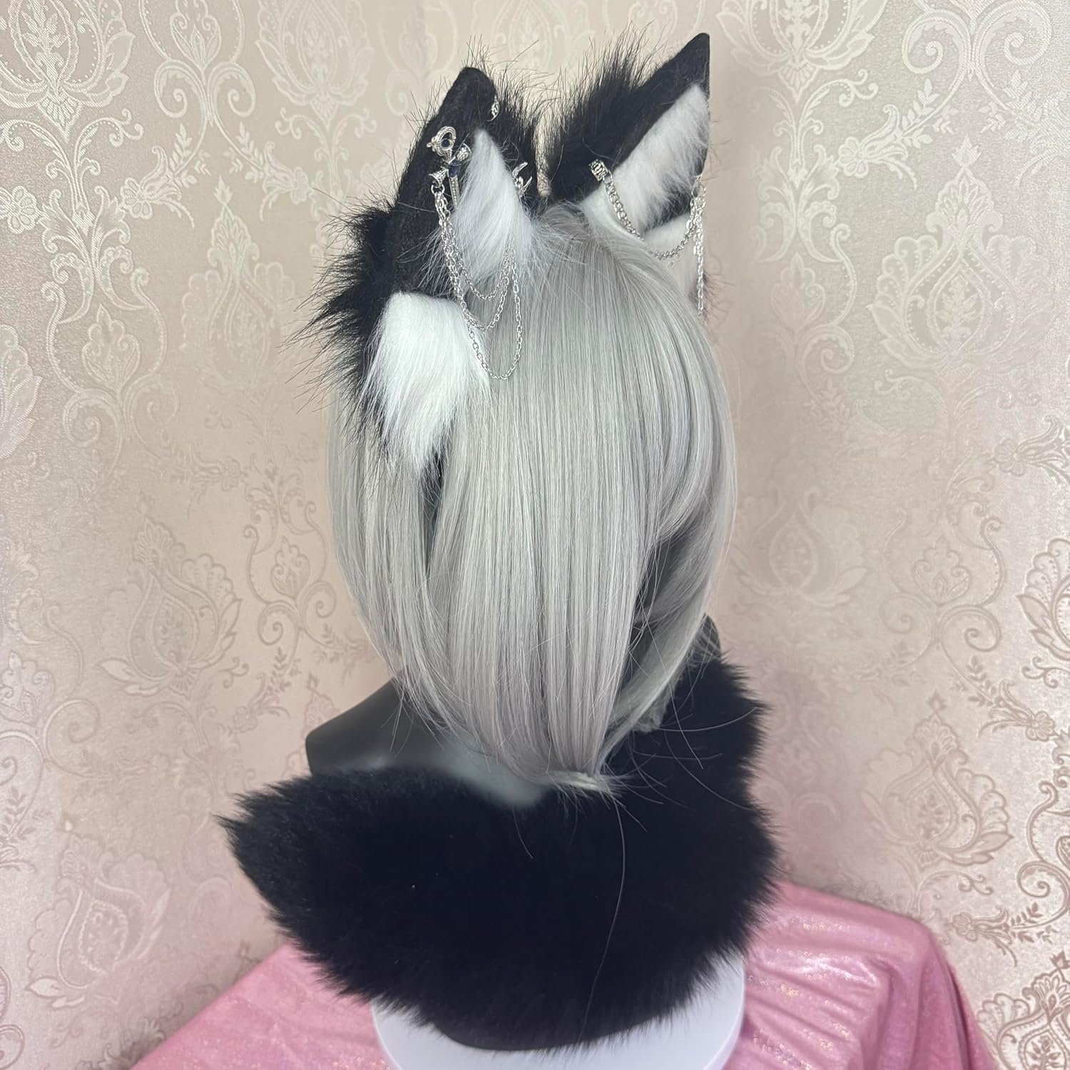Cat Fox Wolf Ears and Tail Set - Plush Cosplay Clips Headband and Tail for Halloween, Costume Accessories,Gothic Punk 02ALL thumbnail