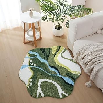 Fluffy Cute Moss Carpet, Green Floral Pattern, 3D Forest Moss Design, Non-Slip, Washable, Absorbent,Bed Bathroom Bedroom Kitchen Living F, 31.5 X 31.5 in