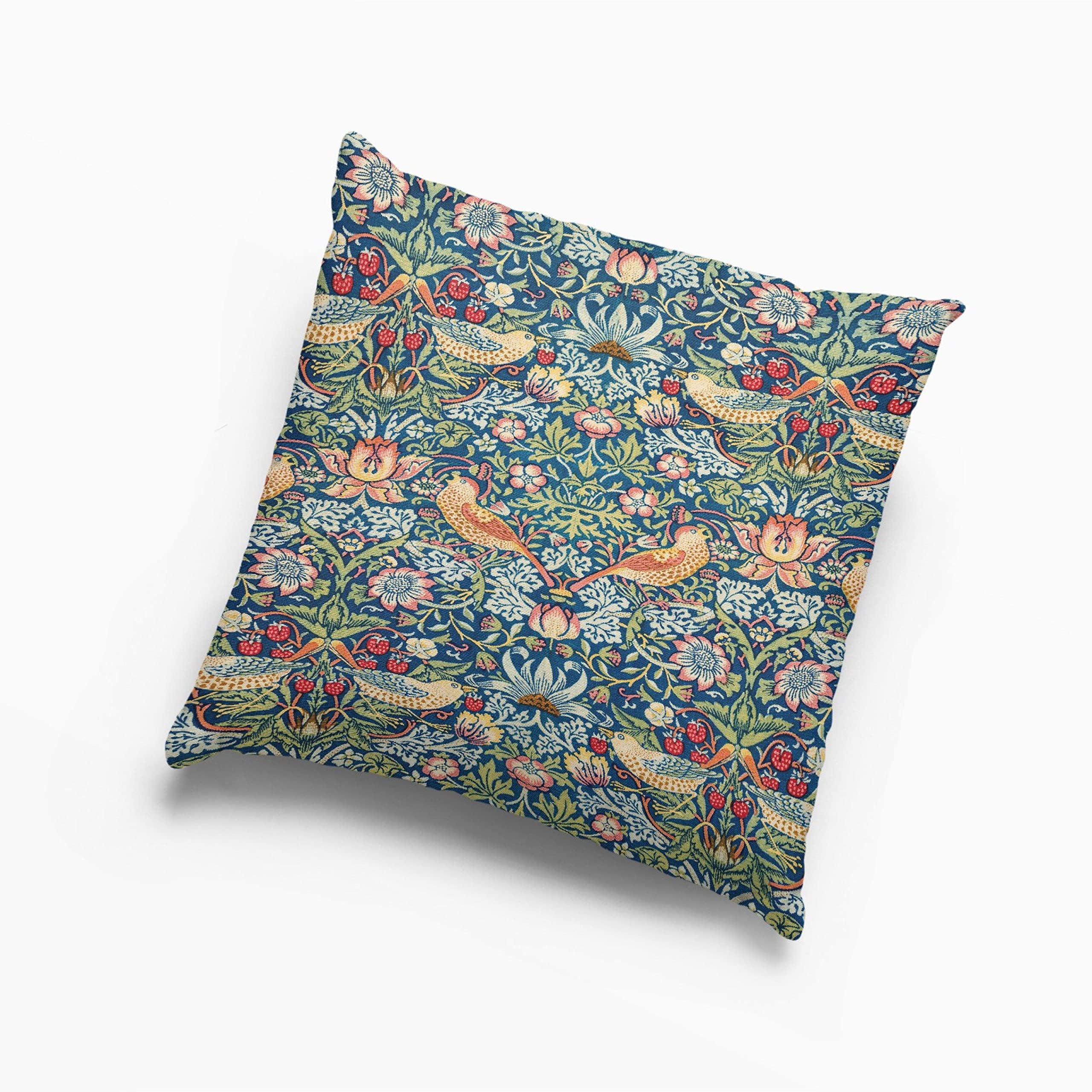 caimizogojocrz 18x18 Inch Throw Pillow Cover, William Morris Strawberry Thief Square Cushion Case Pillowcase Cover for Sofa Couch Bed Outdoors Travel Home Decor