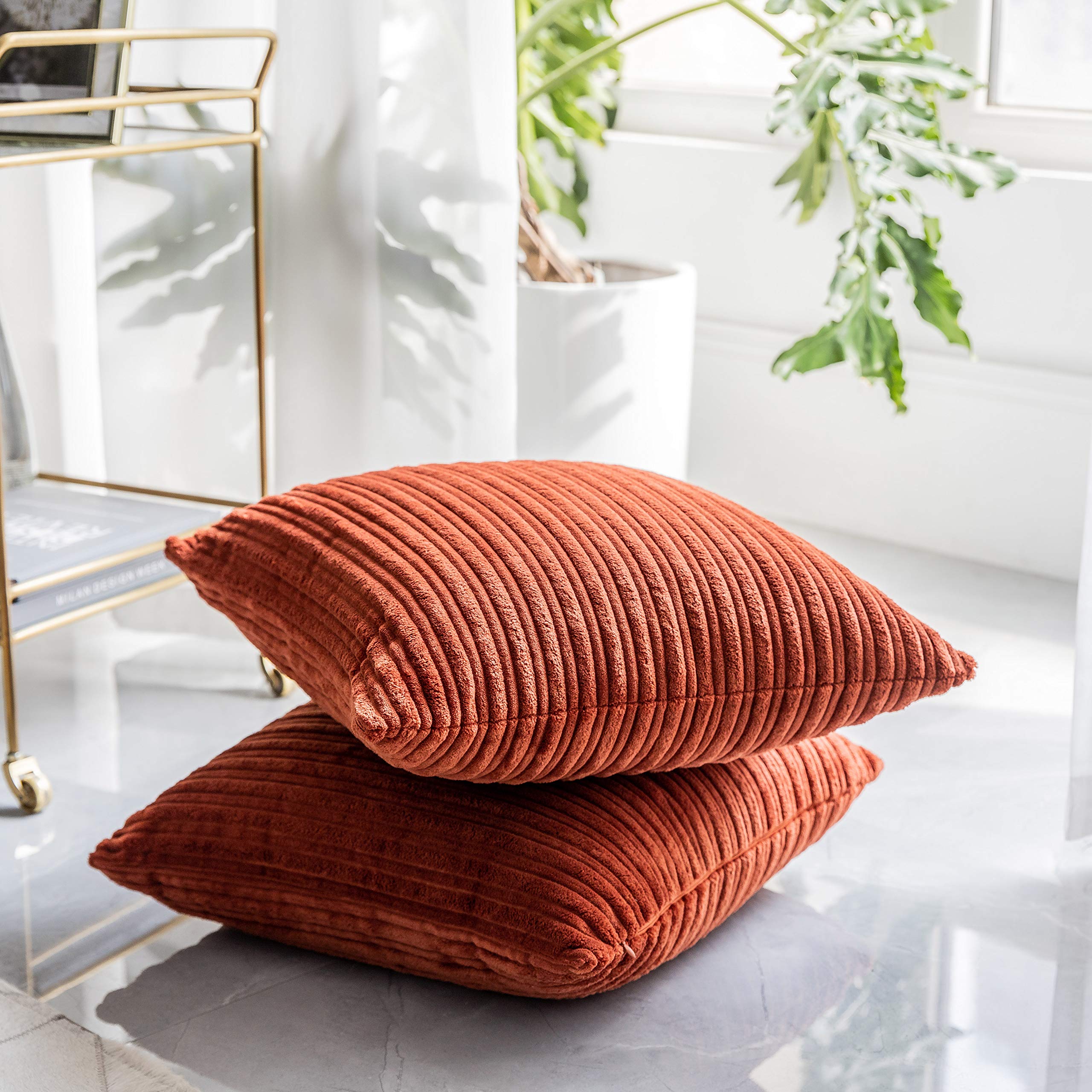 Kevin Textile Set of 2 Fall Pillow Covers Solid Supersoft Corduroy Handmade Decorative Velvet Throw Pillow Cushion Cover for Seasonal Autumn Burnt Brick - Image 4