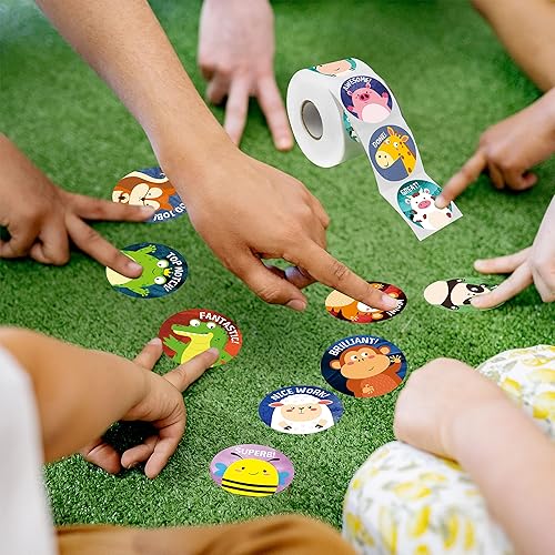 Miniatura 6 de 600 calcomanías redondas de animales, adorables calcomanías de incentivo en 16 diseños, decoración de fiestas, calcomanías motivacionales de
