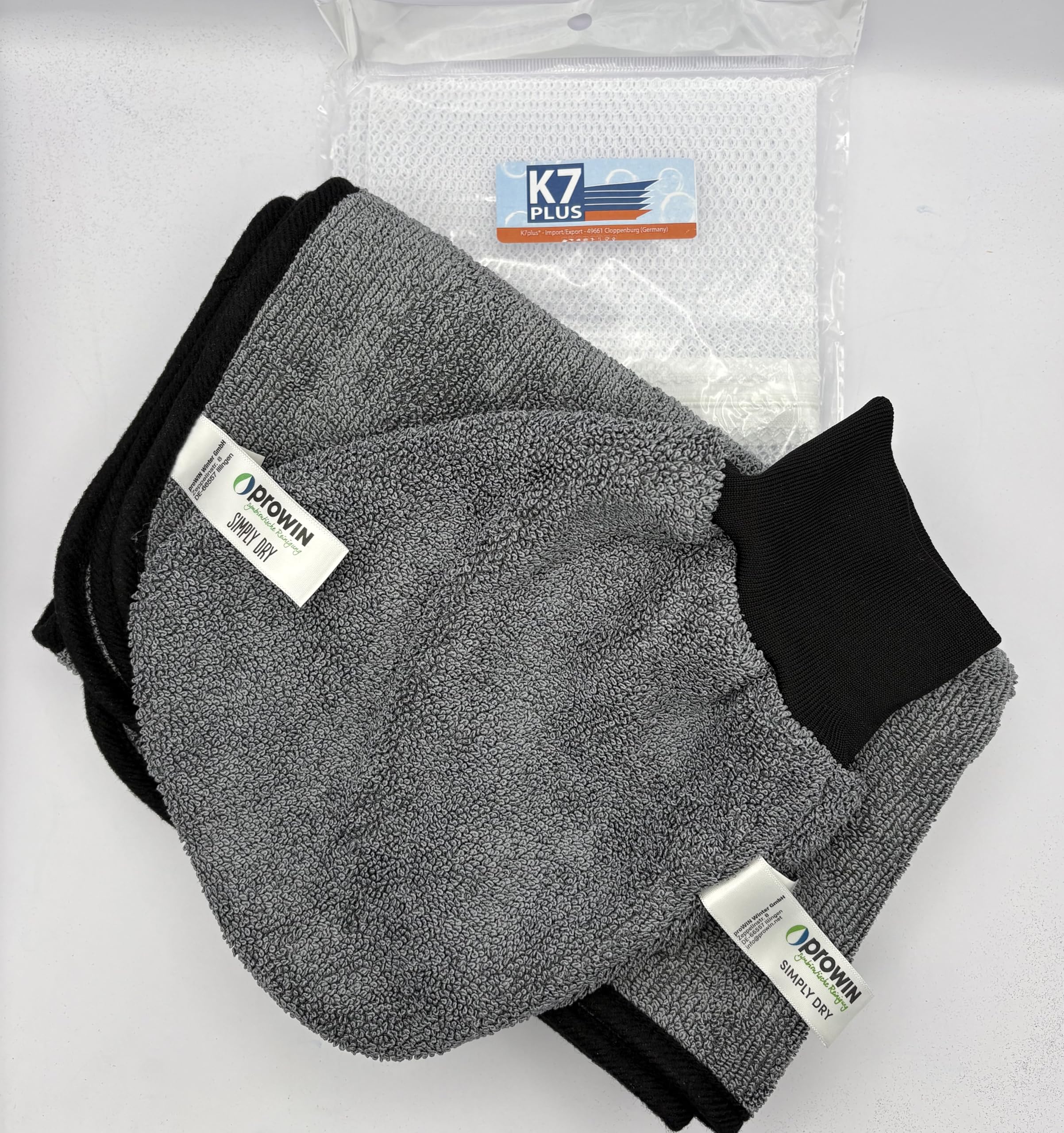 Set prowin Simply Dry Trockentuch 50x70 cm + Handschuhe + K7 Wäschenetz