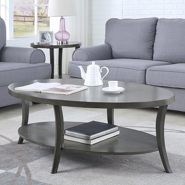 Contemporary Gray Oval Shelf Table