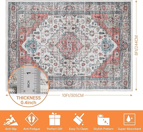 Miniatura 2 de Hatppto Alfombras de área de 8 x 10 pies para sala de estar, alfombras bohemias vintage lavables a máquina, antideslizantes, no desprende pelusa,
