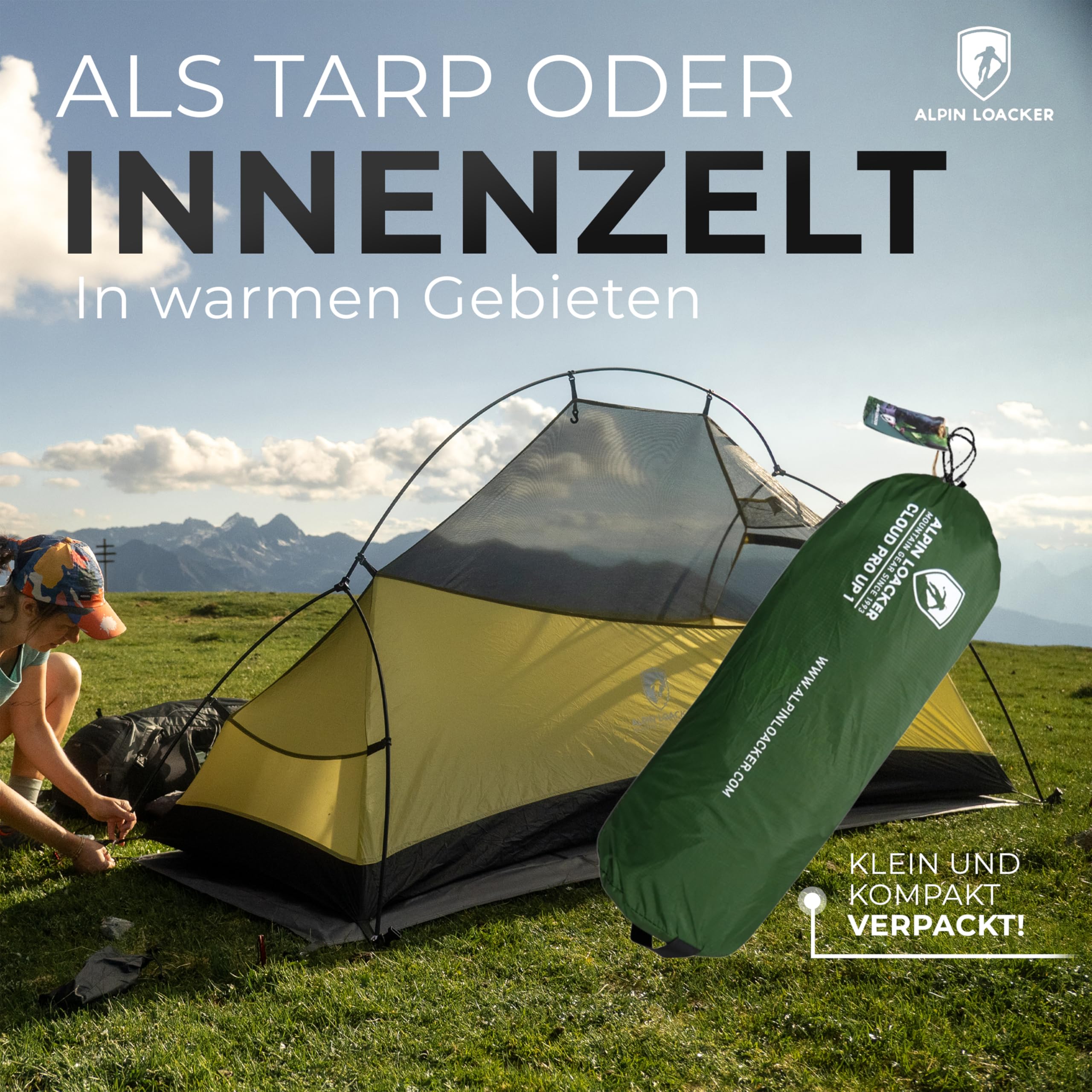 ALPIN LOACKER Cloud Pro Up Zwei Personen und EIN Personen Zelt Ultraleicht I Zweimannzelt und Einmannzelt I Leichtes Trekkingzelt I Bikepacking Kuppelzelt