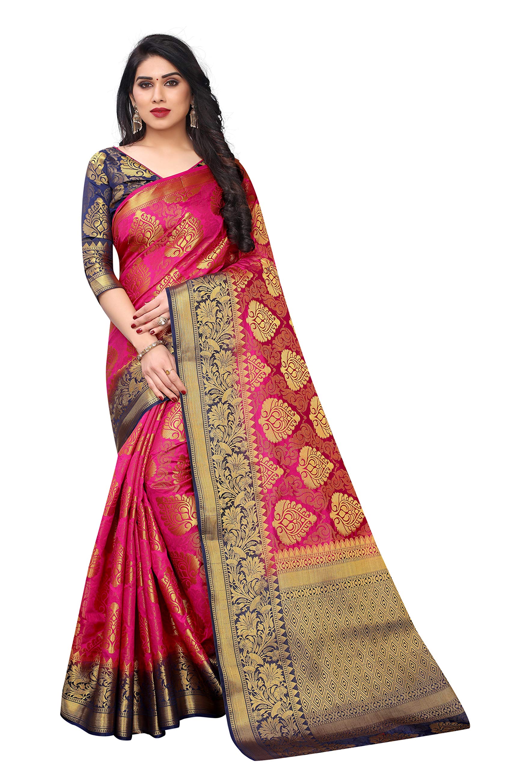 Women's Banarasi Cotton Silk Saree With Blouse Piece