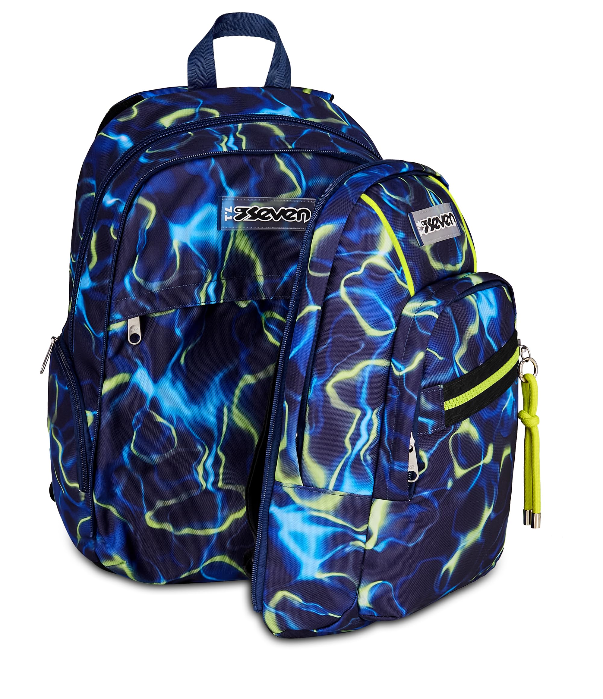 Seven Zaino Scuola Dual Detach ELECTRICVIBE BOY, Blu, 32 L, Doppio Scomparto, Multifunzione, Zaino Staccabile, Tasca con organizer, Scomparto porta pc, Scuola media e superiore, Bambino, Ragazzo