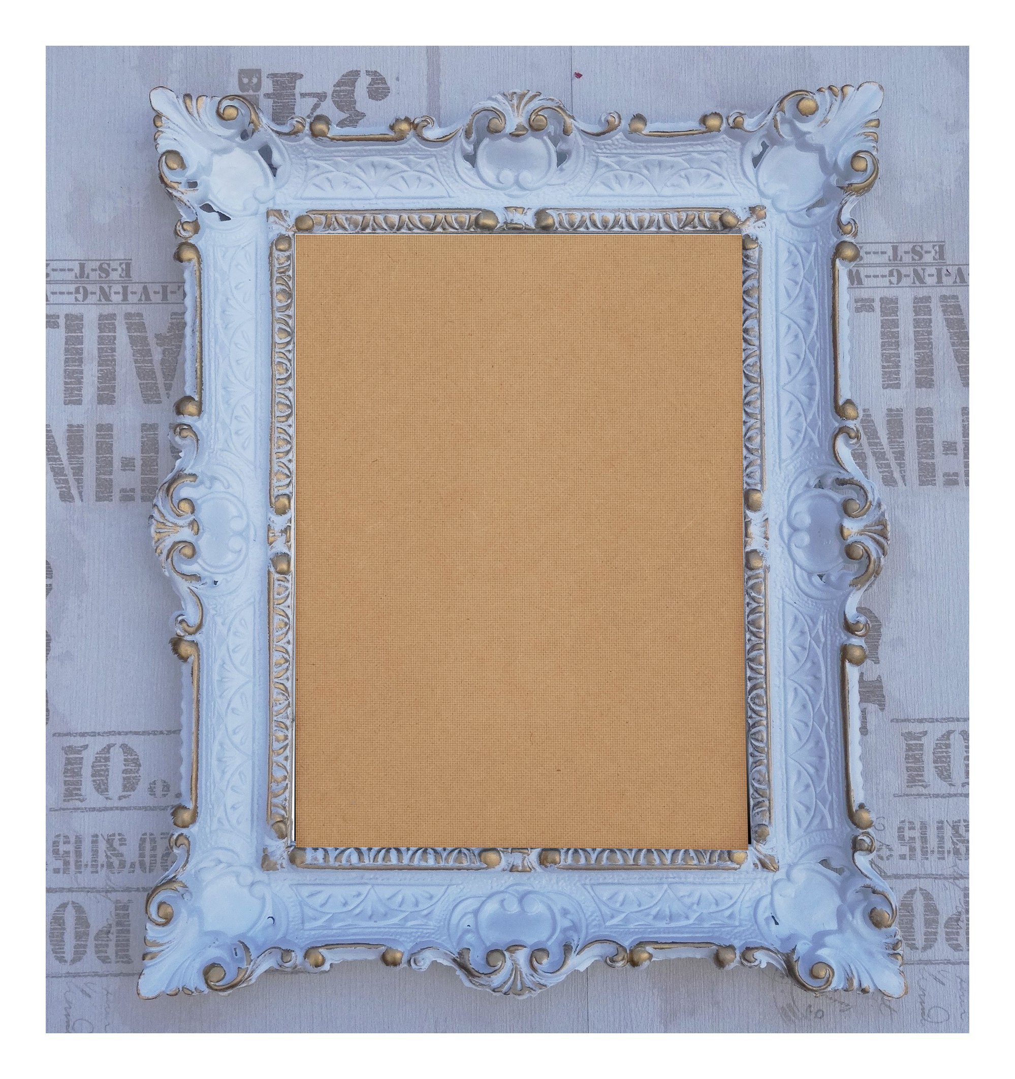 Cadre photo baroque 56 x 46 cm style antique blanc doré bicolore