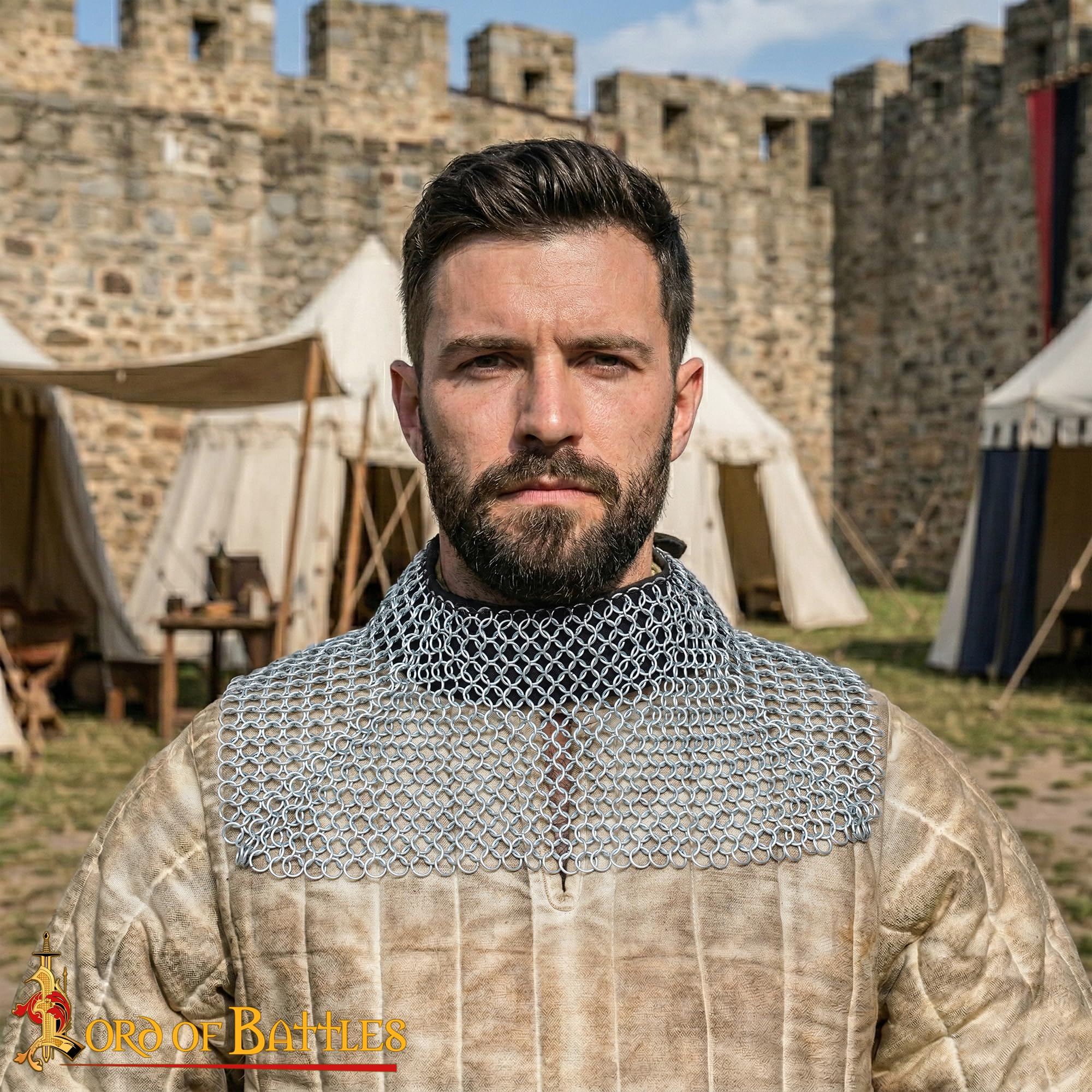 Lord of Battles Collare in maglia di maglia medievale per collo armatura – 10 mm 16G anelli butted in acciaio dolce Maille Collar protezione per il collo