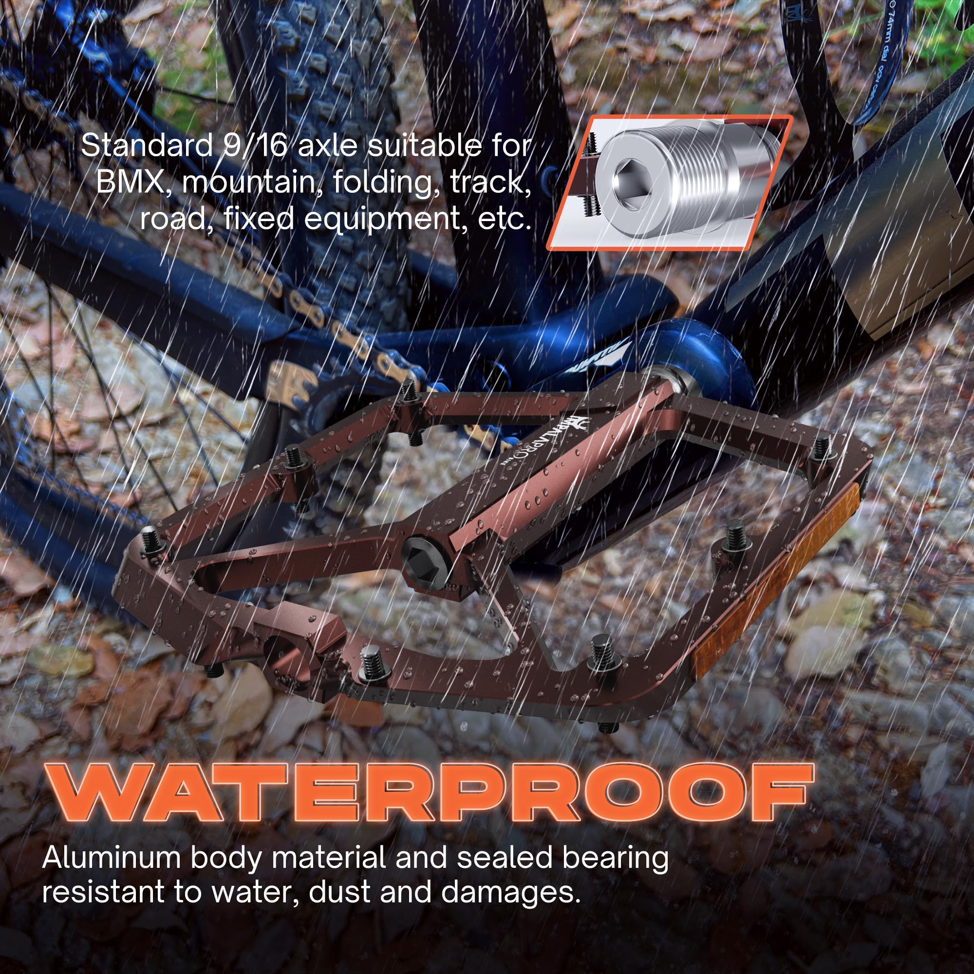 Pédales VTT Aluminium CNC 9/16" - Large Plateforme, Picots Amovibles, Réflecteurs, 294 G La Paire - 9