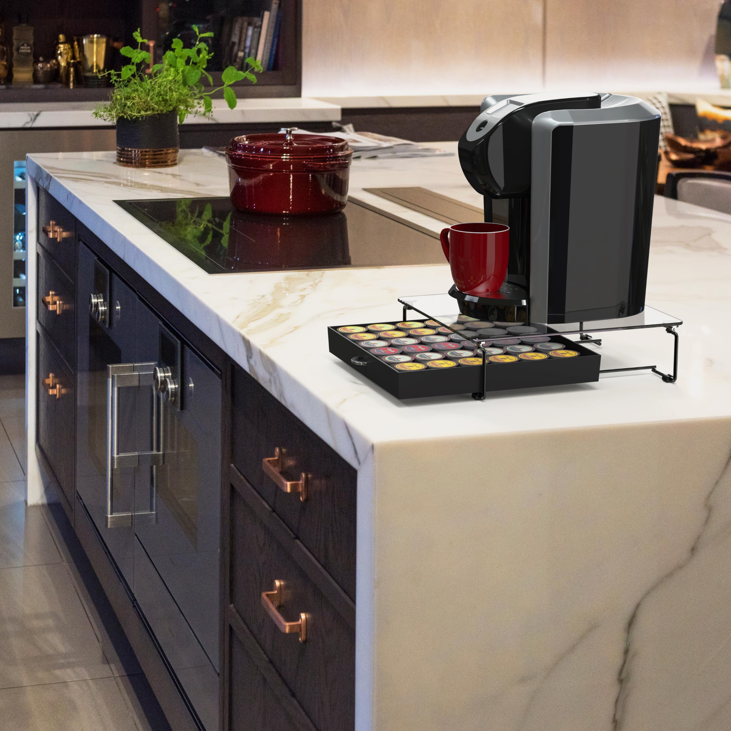 DecoBrothers - Cajón de cristal templado para almacenamiento de 36 cápsulas de café, color negro