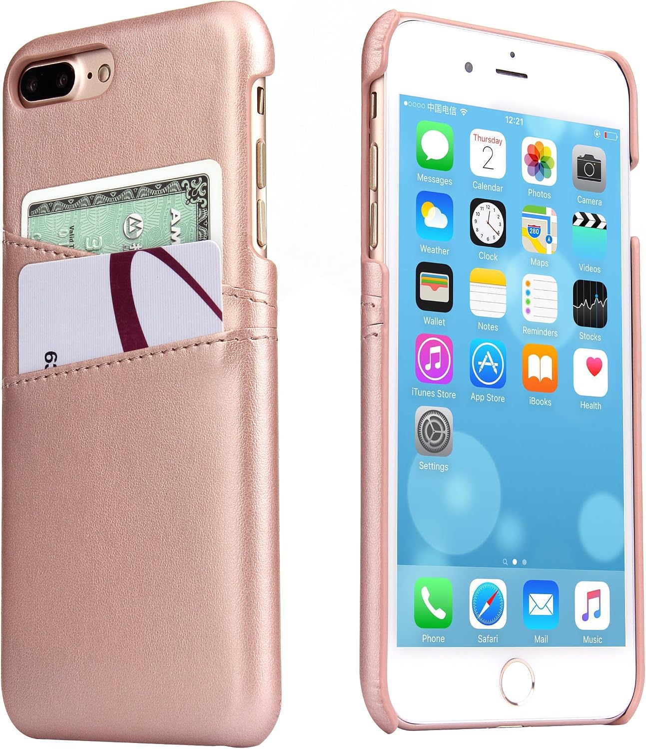 iPhone 8 Plus Wallet Case, iPhone 7 Plus Leather Card Case - SOWOKO Ultra Slim Faux Leather Credit Card Slots ID Holder Protection Cover for Apple iPhone 8 Plus(2017) / iPhone 7 Plus(2016) - Rose Gold