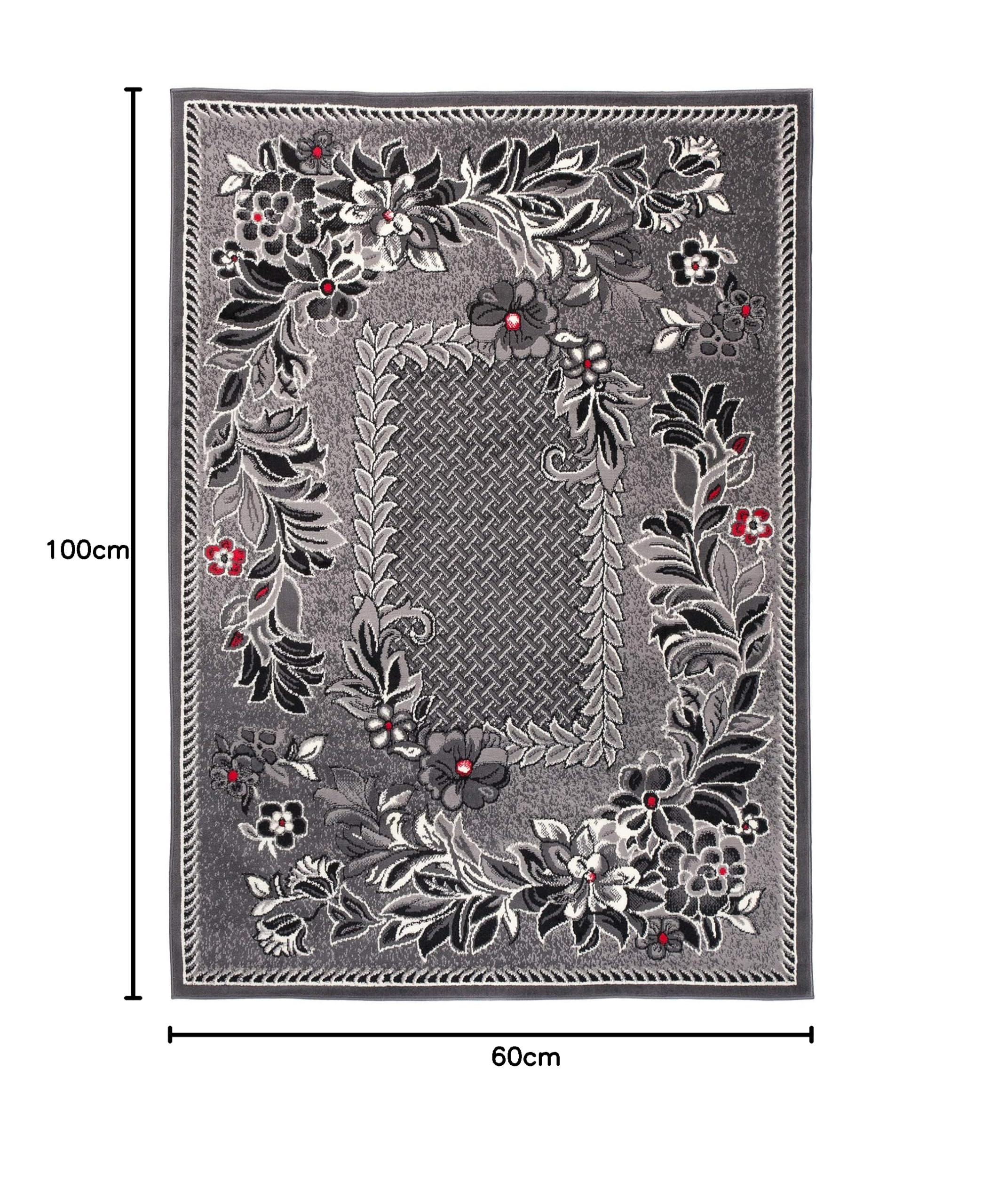 TAPISO Dream Alfombra de Salón Dormitorio Habitación Infantil Oficina Sala de Estar Diseño Moderno Rojo Gris Oscuro Negro Blanco Flores de Pelo Corto Suave 60 x 100 cm