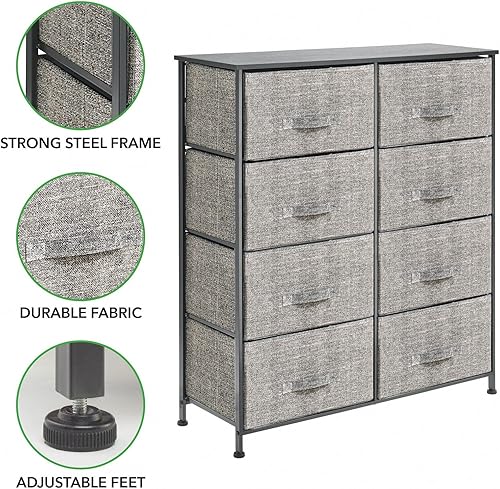 Miniatura 4 de mDesign Mueble de almacenamiento con marco de acero de 38.31 pulgadas, con 8 cajones de tela extraíbles, organizador grande para dormitorio, sala de