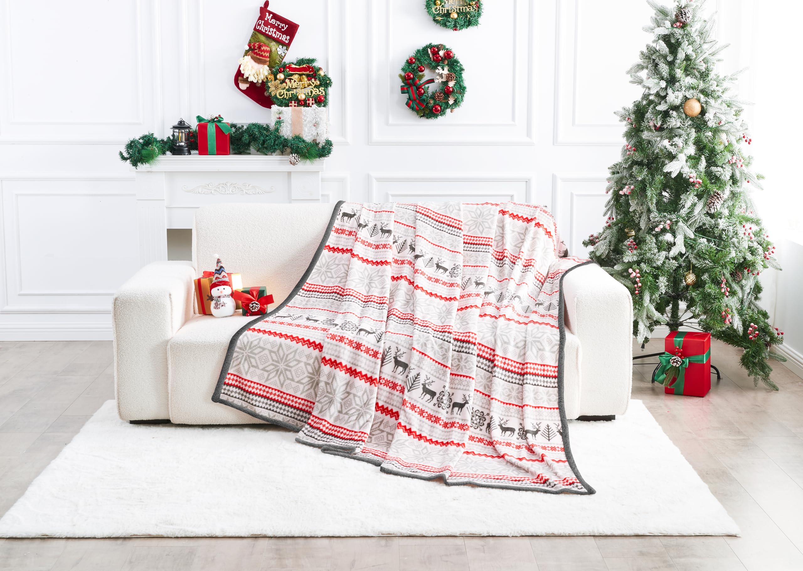 GC GAVENO CAVAILIA Nordic Christmas Fleece Blanket - Soft Fluffy Sherpa Throw Blanket for Sofa, Bed & Couch - Warm Winter Thick Faux Fur Throws (200x240 cm) - Extra Large Xmas Blanket & Adults