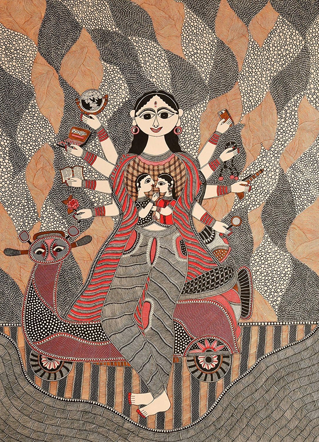 SCPmarts Madhubani Art Canvas Painting for Home Decoration Madhubani Painting for Living room | Madhubani Traditional Unframe Canvas Painting Size 24 Inch x 16 Inch