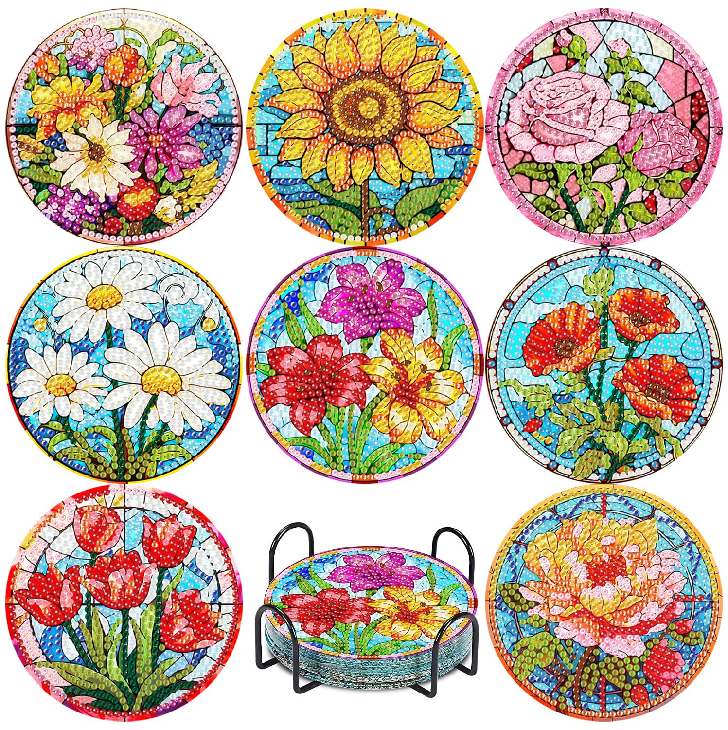 8 PCS Lotus Diamond Art Coasters Kit - DIY Drink Coasters With Holder, Non-Slip, Great Gift - View #10