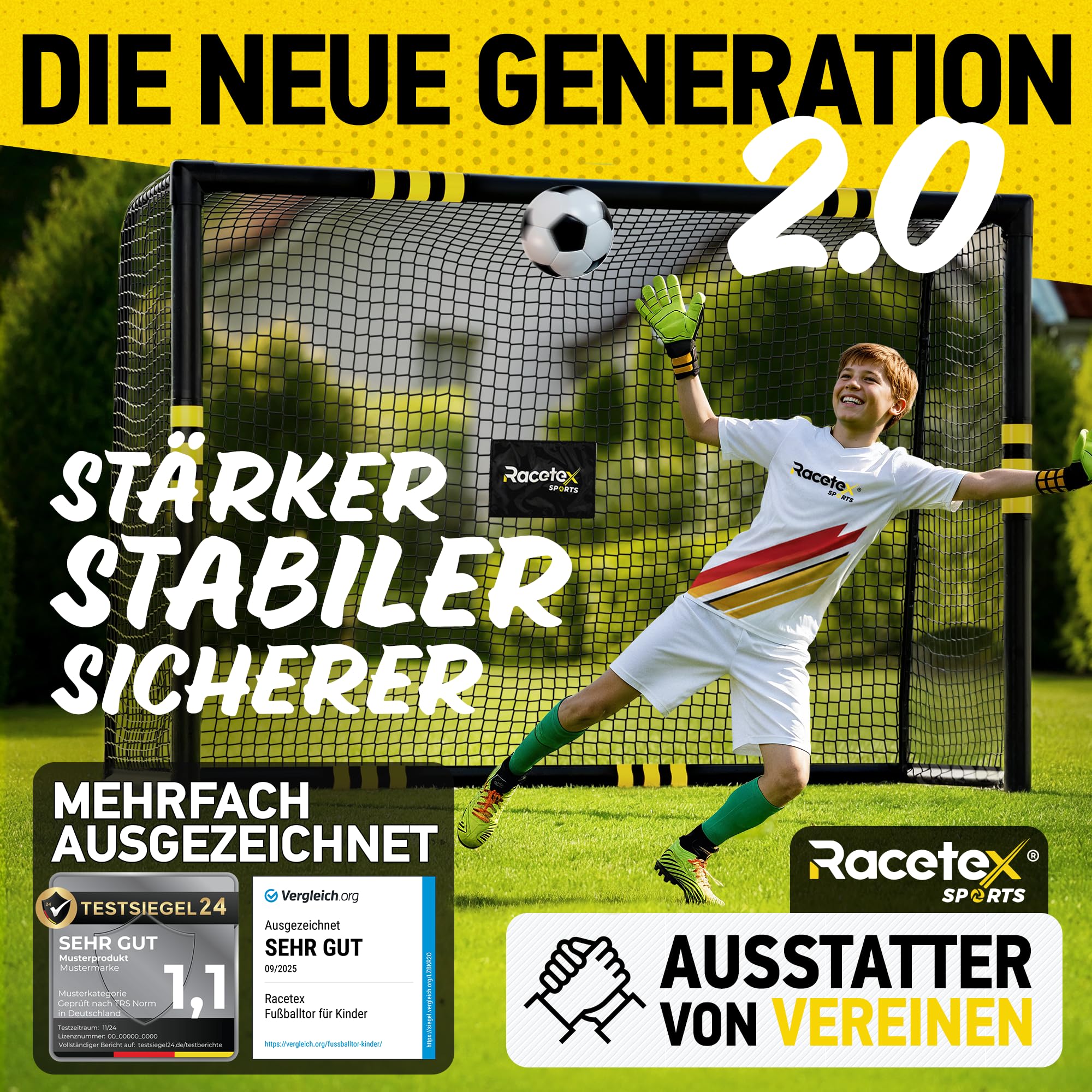 Racetex Fussballtore für Garten Kinder und Erwachsene mit [Anti-Rost Beschichtung] - Fußballtor Kinder inkl. Erdanker für optimalen Halt - Fußball Tor mit rundum Polsterung