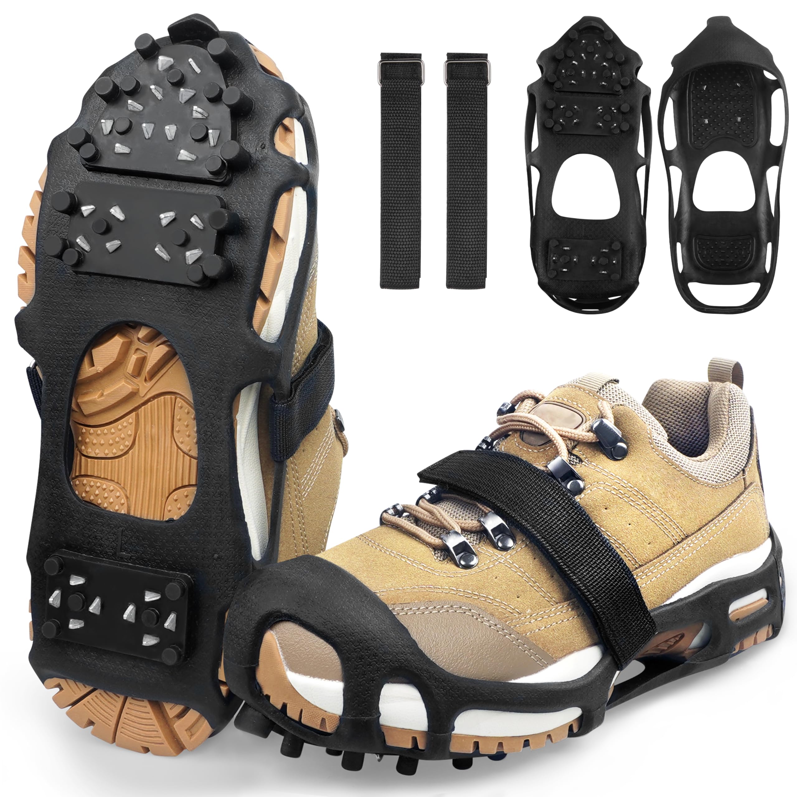 Tacchetti da ghiaccio da neve, ramponi da ghiaccio per scarpe e stivali, unisex, antiscivolo, 28 tacchetti per neve, ghiaccio, escursionismo, passeggiate, pesca