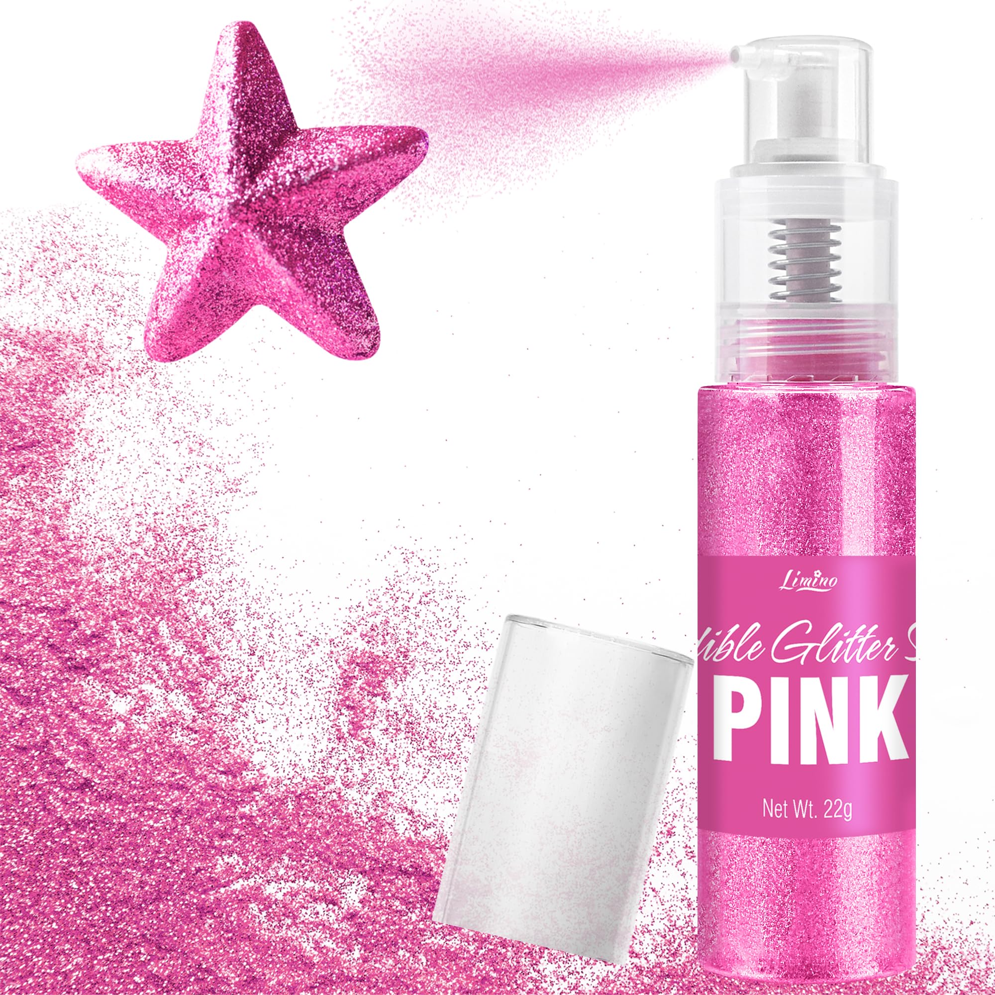 Edible Glitter Spray - 22g Edible Luster Dust Metallic Food Grade Glitter for Drinks, Cake Decorating, Baking - Edible Food Coloring Powder Shimmer Glitter for Cocktail, Icing, Candy (Pink)
