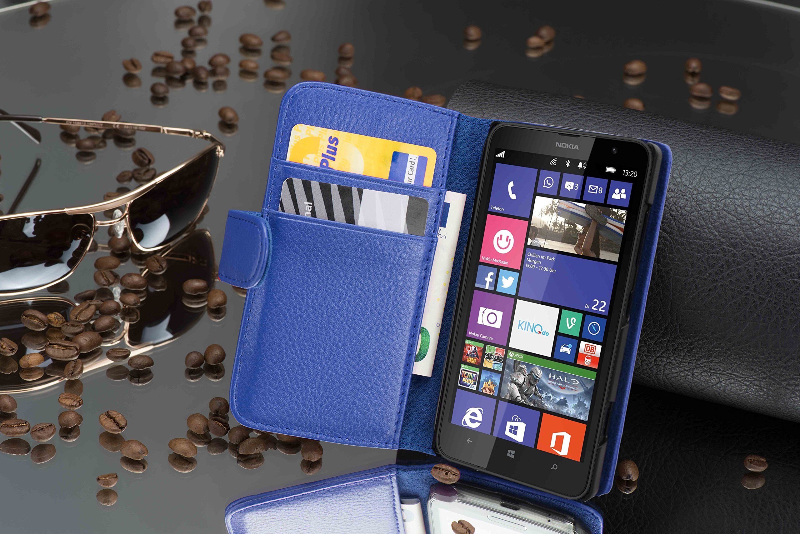 Cadorabo Custodia Libro Per Nokia Lumia 1320 – Classy Blu Scuro Con Porta Carte E Chiusura Magnetica - 2