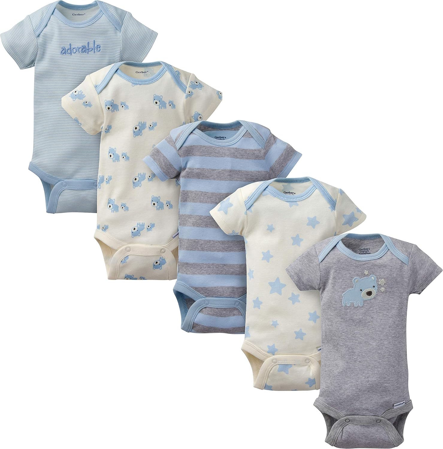 Gerber baby-boys 5-pack Short Sleeve Variety Onesies Bodysuits Preemie Stripe Bear